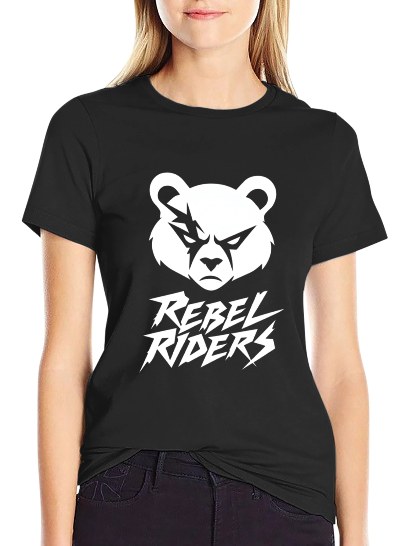 Black Rebel Riders Graphic Tee - Bold Black Cotton T-Shirt view 2