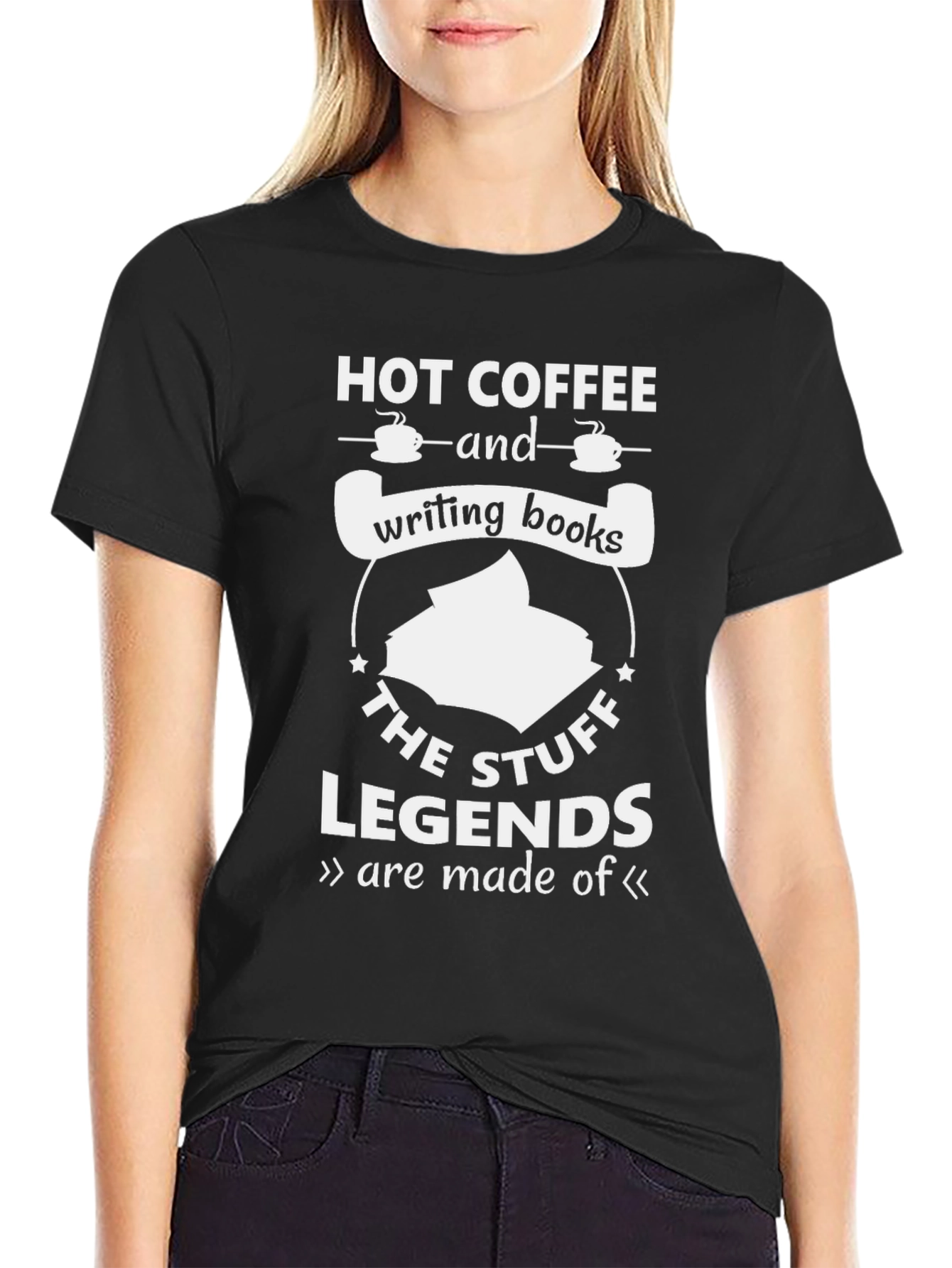 Black Hot Coffee & Writing Books T-Shirt - Legends are Made of This view 2