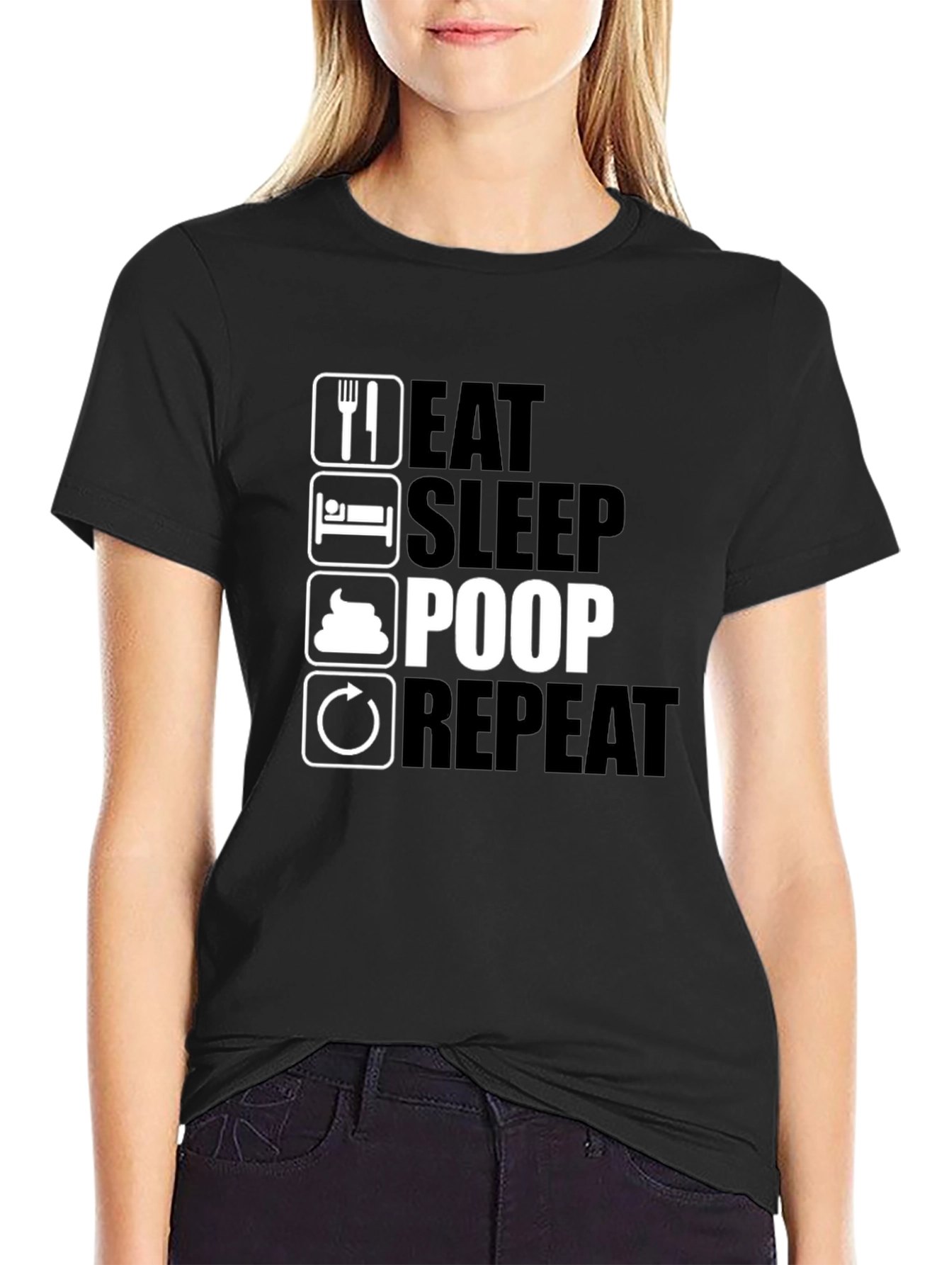 Black Eat Sleep Poop Repeat Black T-Shirt view 2