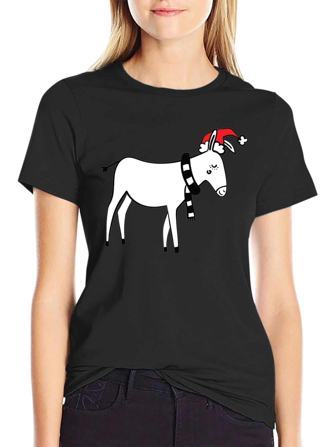 Black Festive Donkey T-Shirt - Holiday Humor view 2