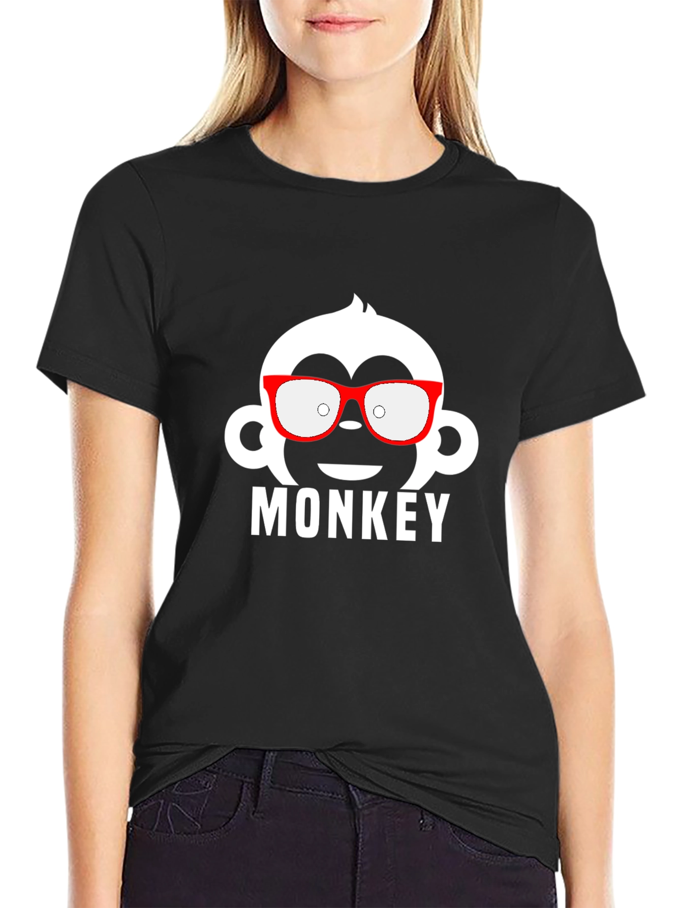 Black Monkey with Glasses Graphic Tee - Black Cotton T-Shirt view 2