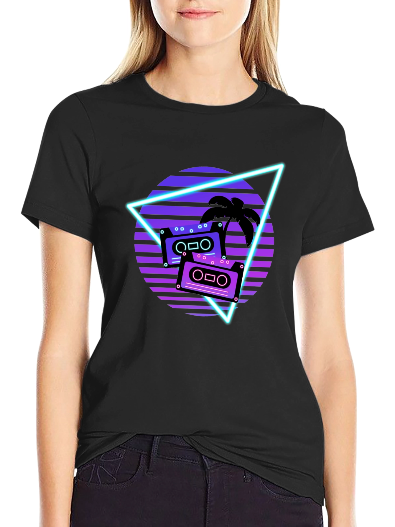 Black Retro Wave Cassette Graphic Tee view 2