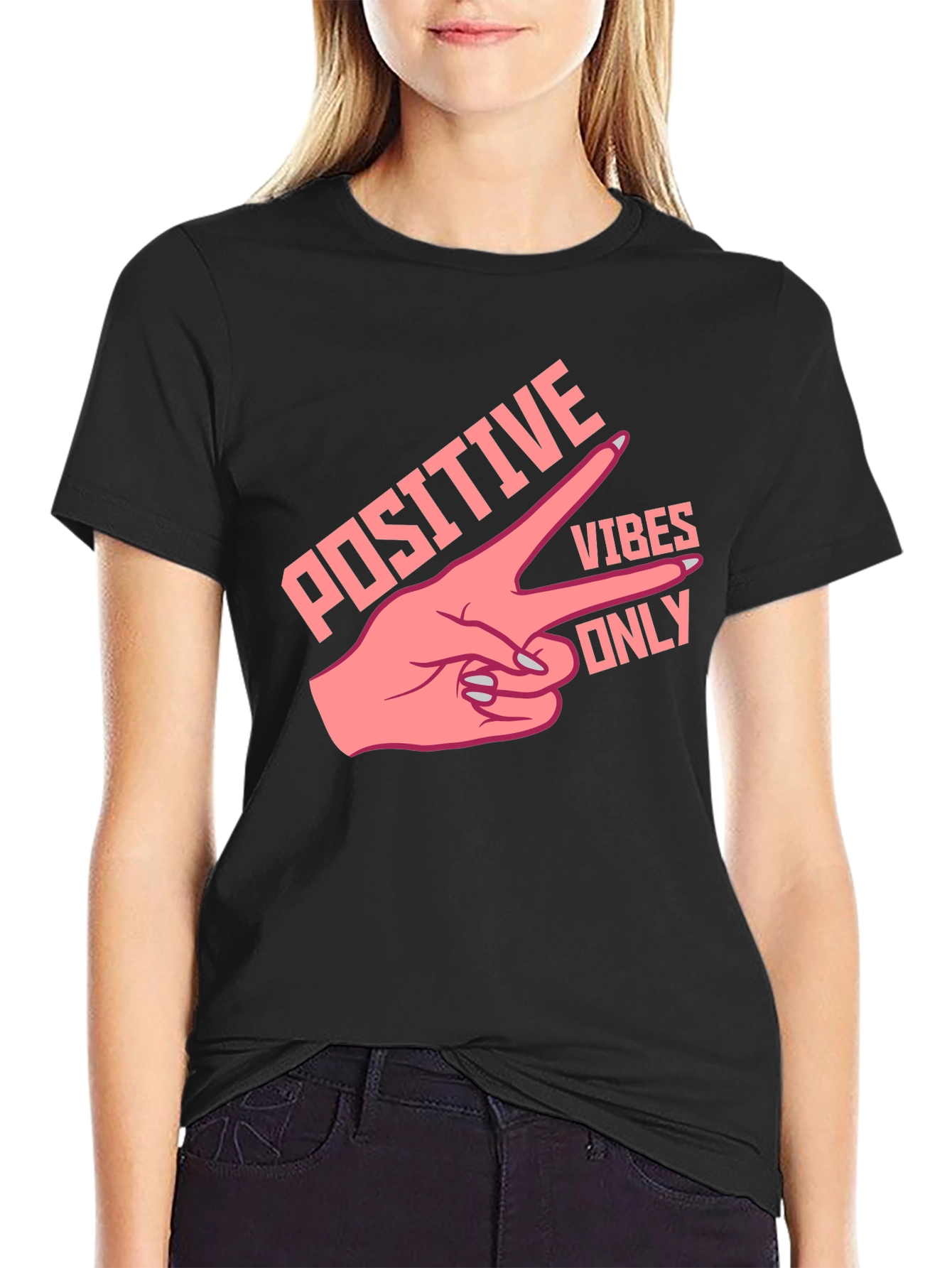 Black Positive Vibes Only Graphic Tee - Black view 2