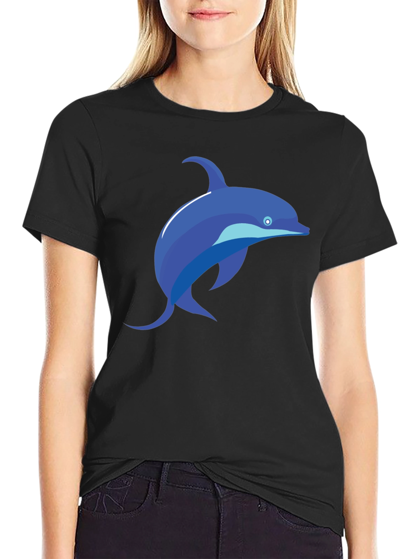 Black Black T-Shirt with Blue Dolphin Graphic Tee view 2