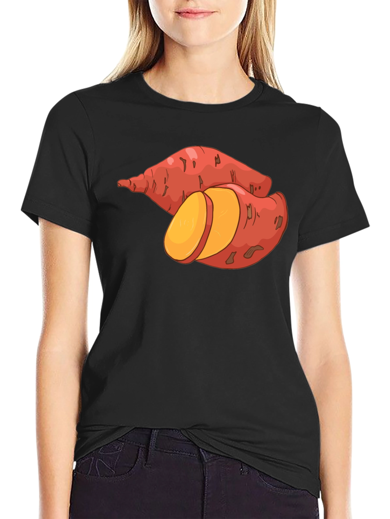 Black Sweet Potato Graphic Tee - Black Unisex T-Shirt view 2