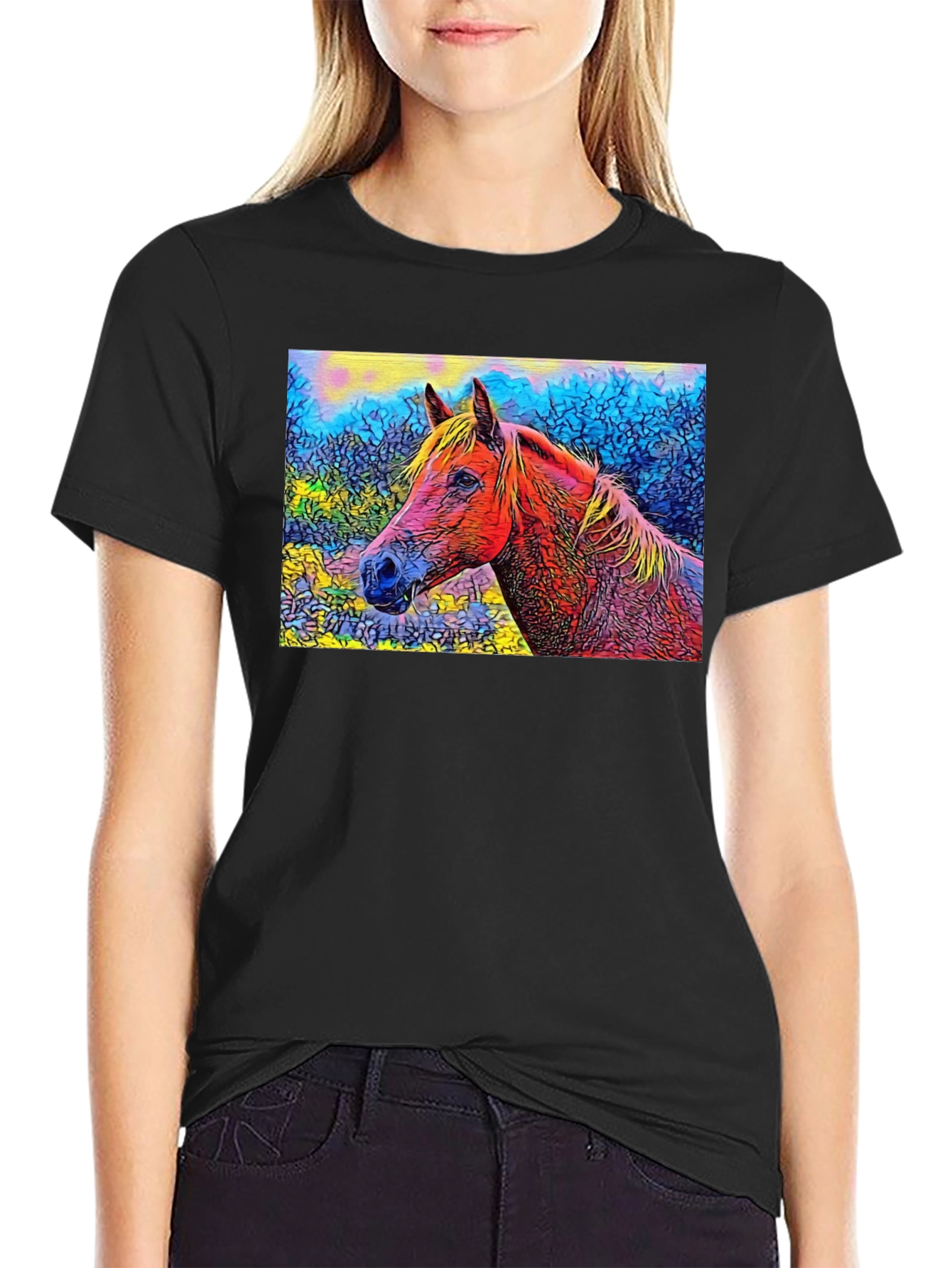 Black Horse Art T-Shirt - Unique Graphic Tee view 2