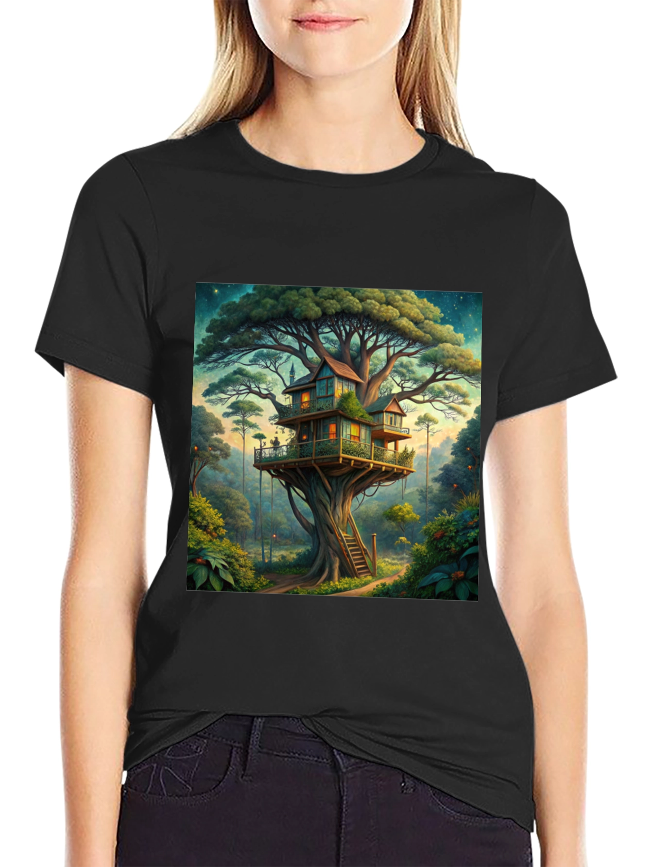 Black Treehouse Graphic Tee - Nature Lover's T-Shirt view 2
