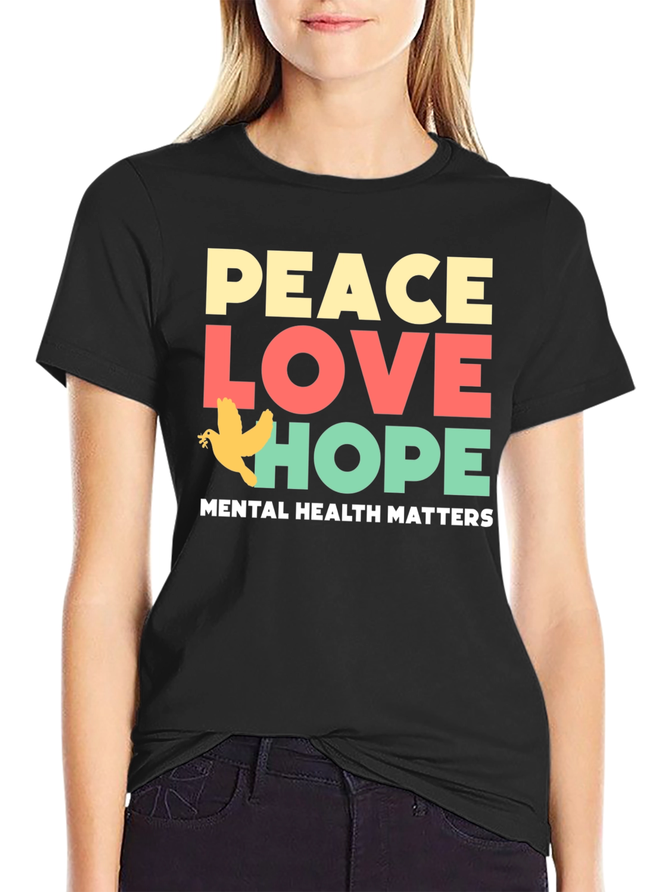 Black Peace Love Hope T-Shirt Mental Health Awareness Tee view 2