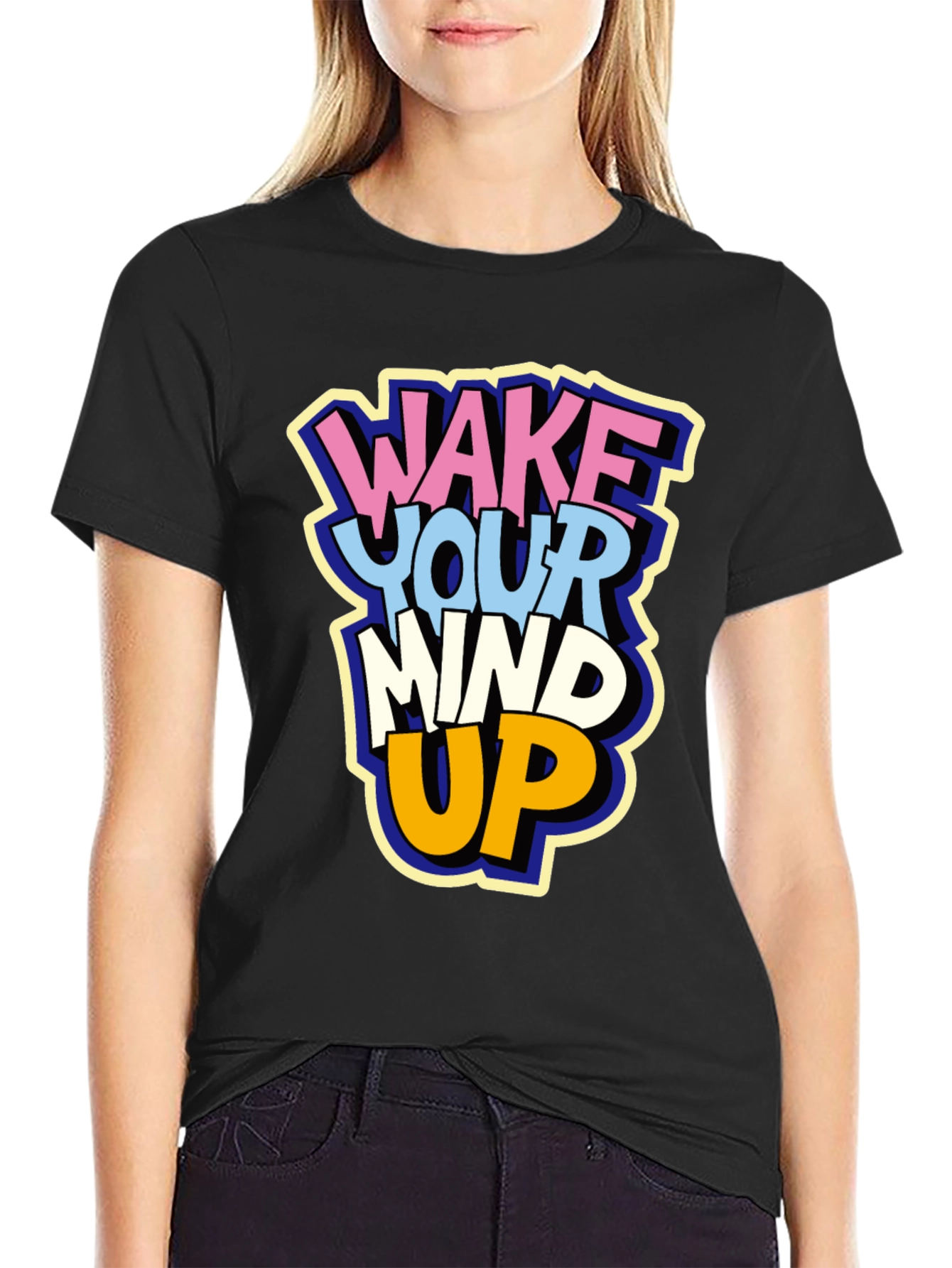 Black Wake Your Mind Up Graphic T-Shirt view 2