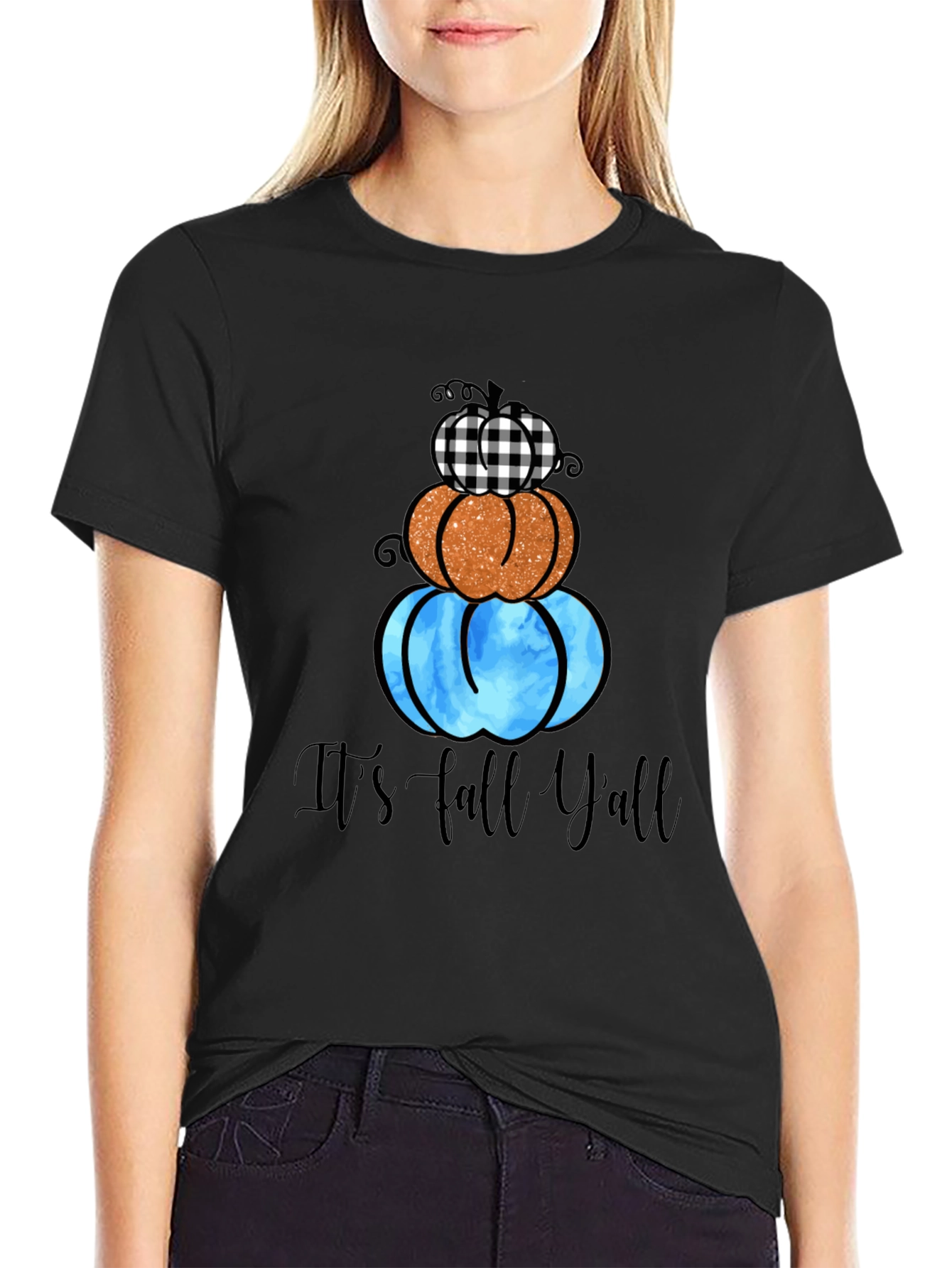 Black Fall Y'all Pumpkin Stack Tee view 2