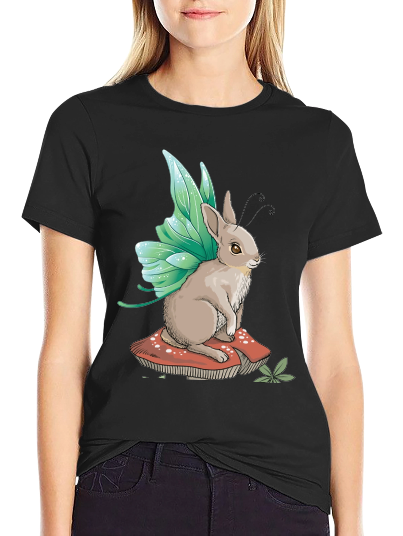 Black Fairy Rabbit Graphic Tee - Fantasy Creature T-Shirt view 2