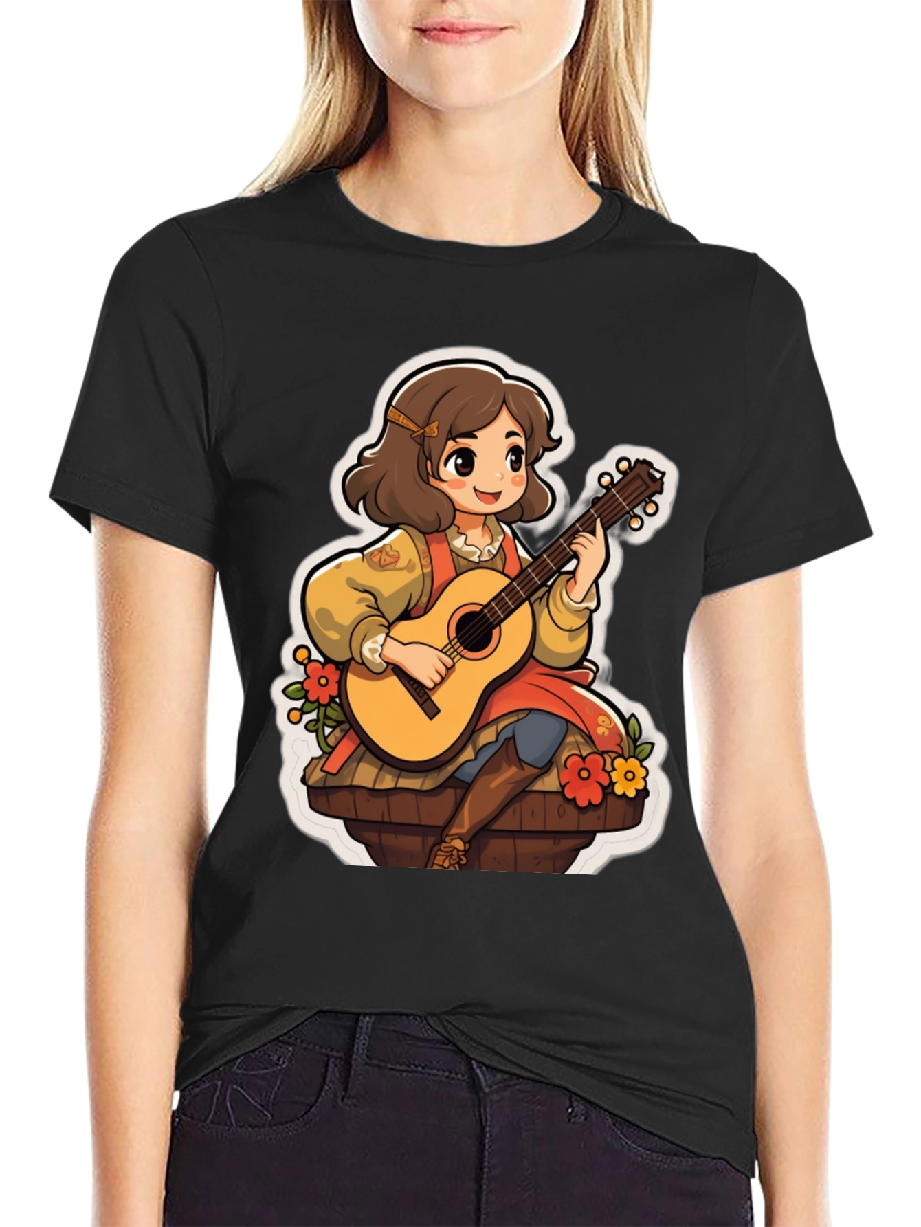 Black Guitar Girl T-Shirt - Musical Style view 2
