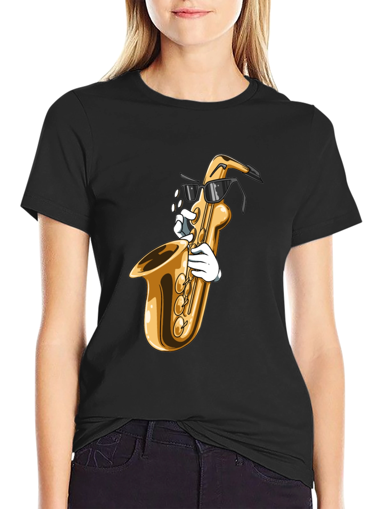 Black Cool Saxophone Graphic Tee - Music Lover Shirt view 2