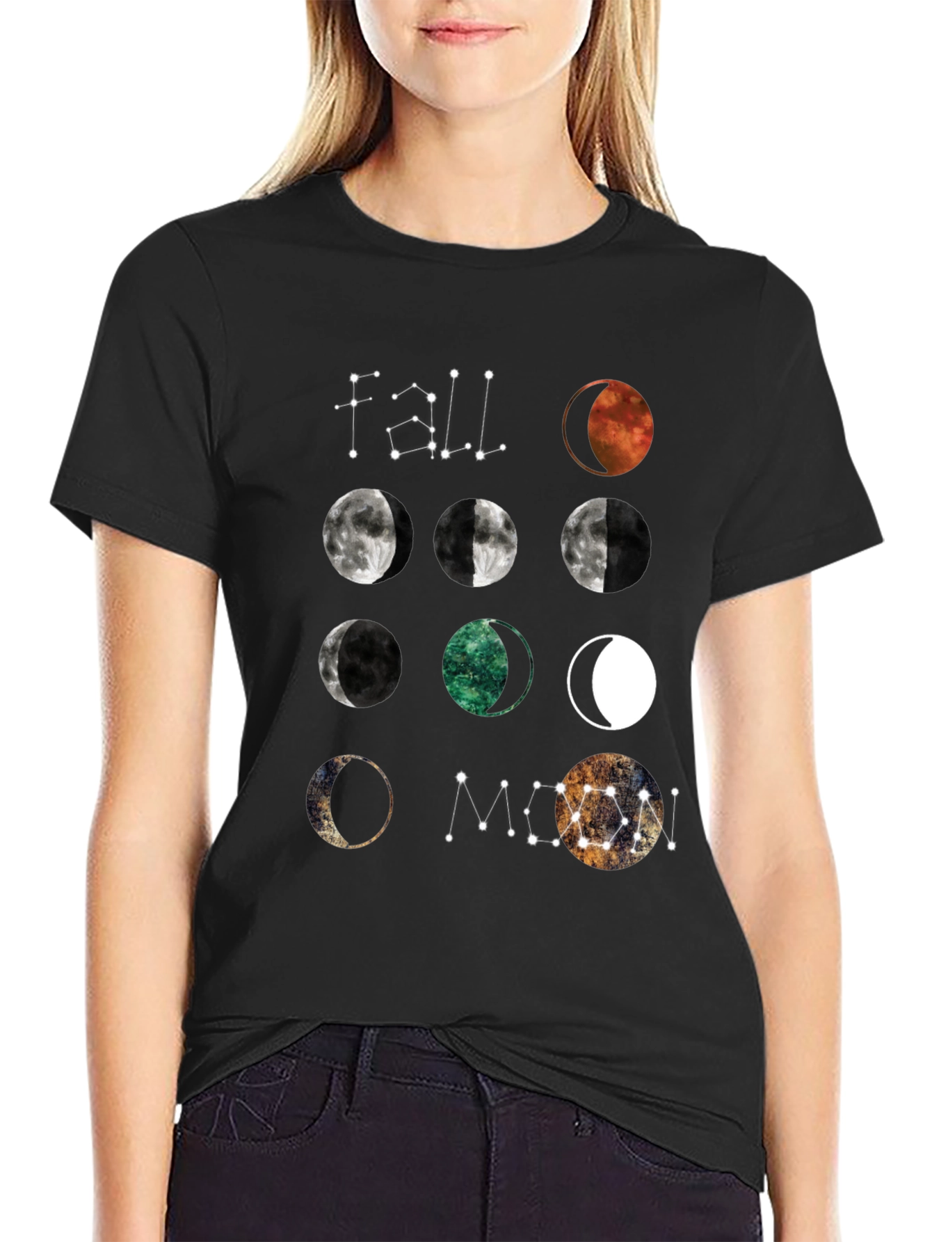 Black Moon Phases Graphic T-Shirt - Celestial Design view 2