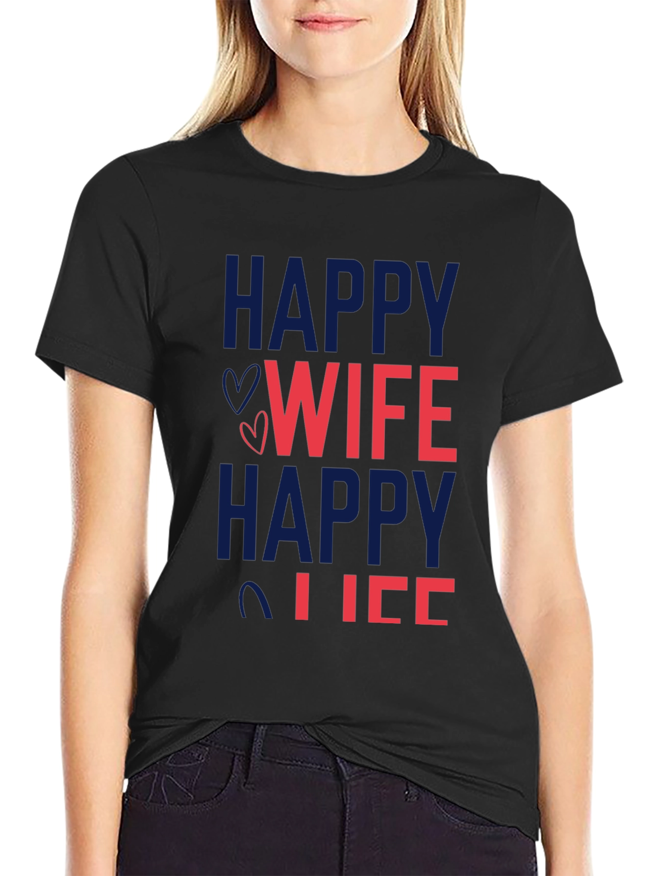 Black Happy Wife Happy Life Graphic T-Shirt view 2