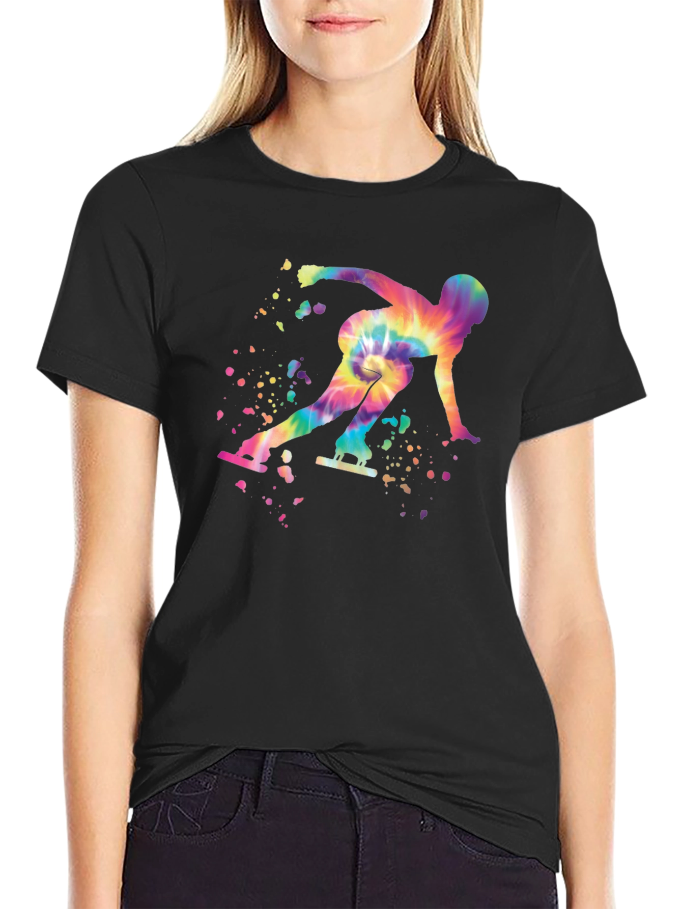 Black Skater Graphic Tee - Tie Dye Silhouette - Black Cotton Shirt view 2