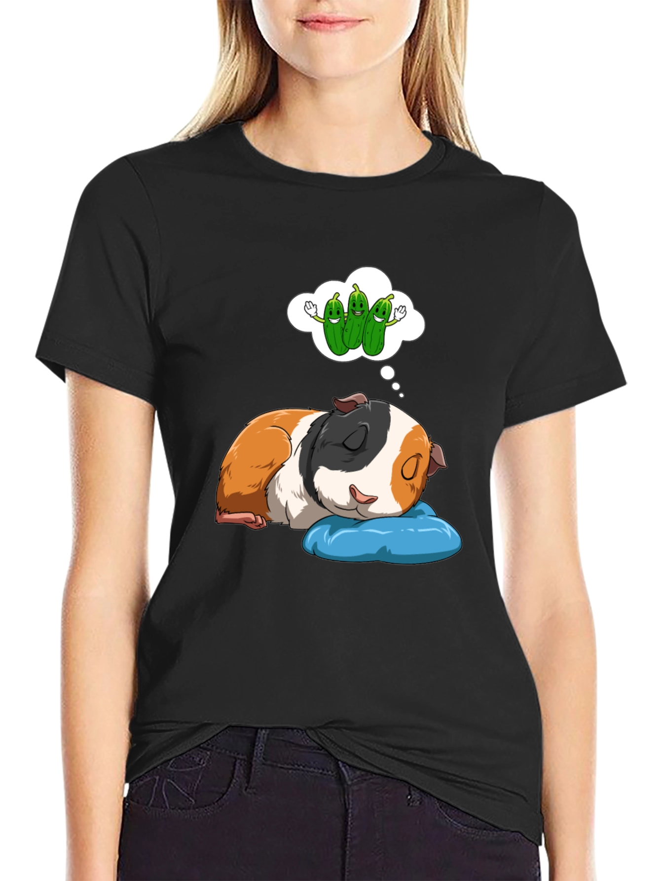 Black Dreaming Guinea Pig T-Shirt - Cute Pet Lover Tee view 2