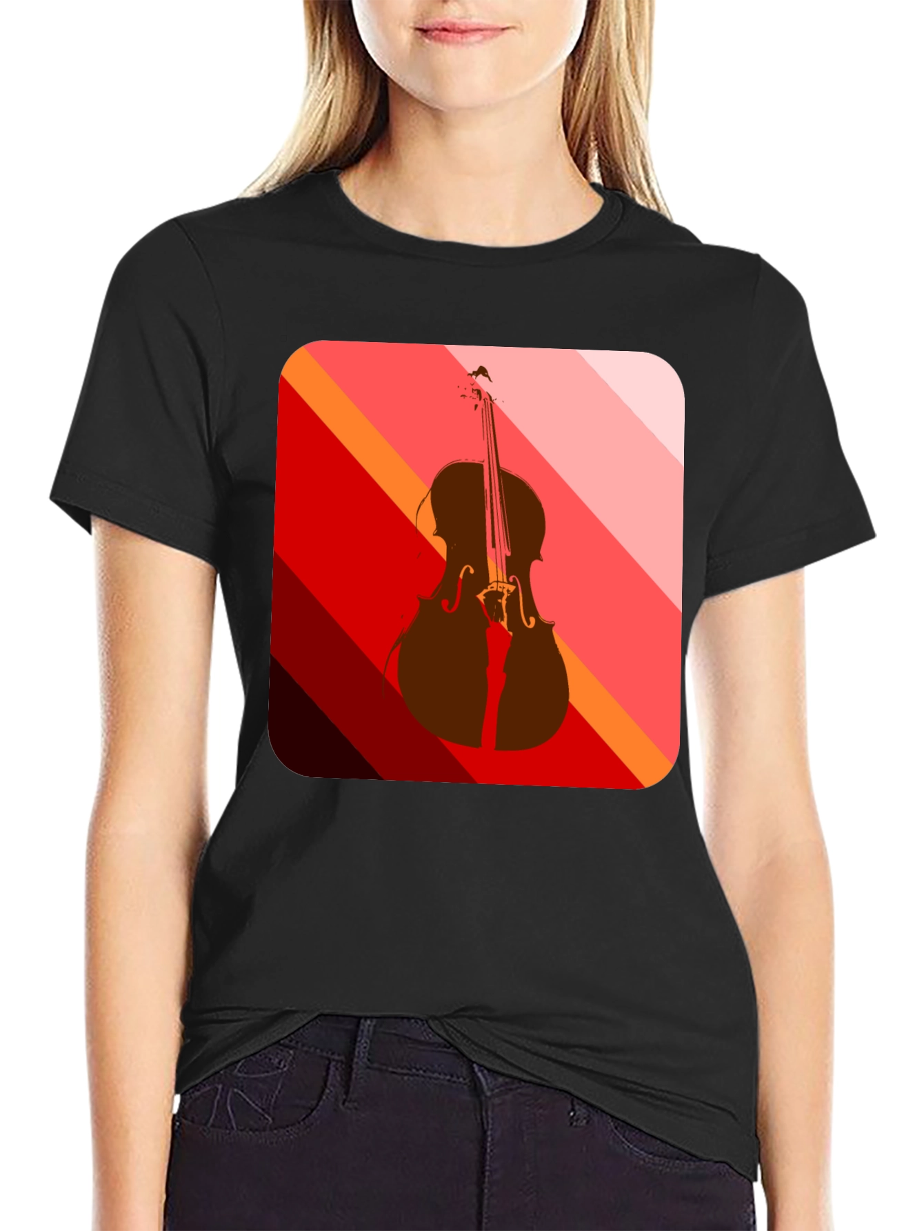 Black Abstract Cello Graphic Tee - Black view 2