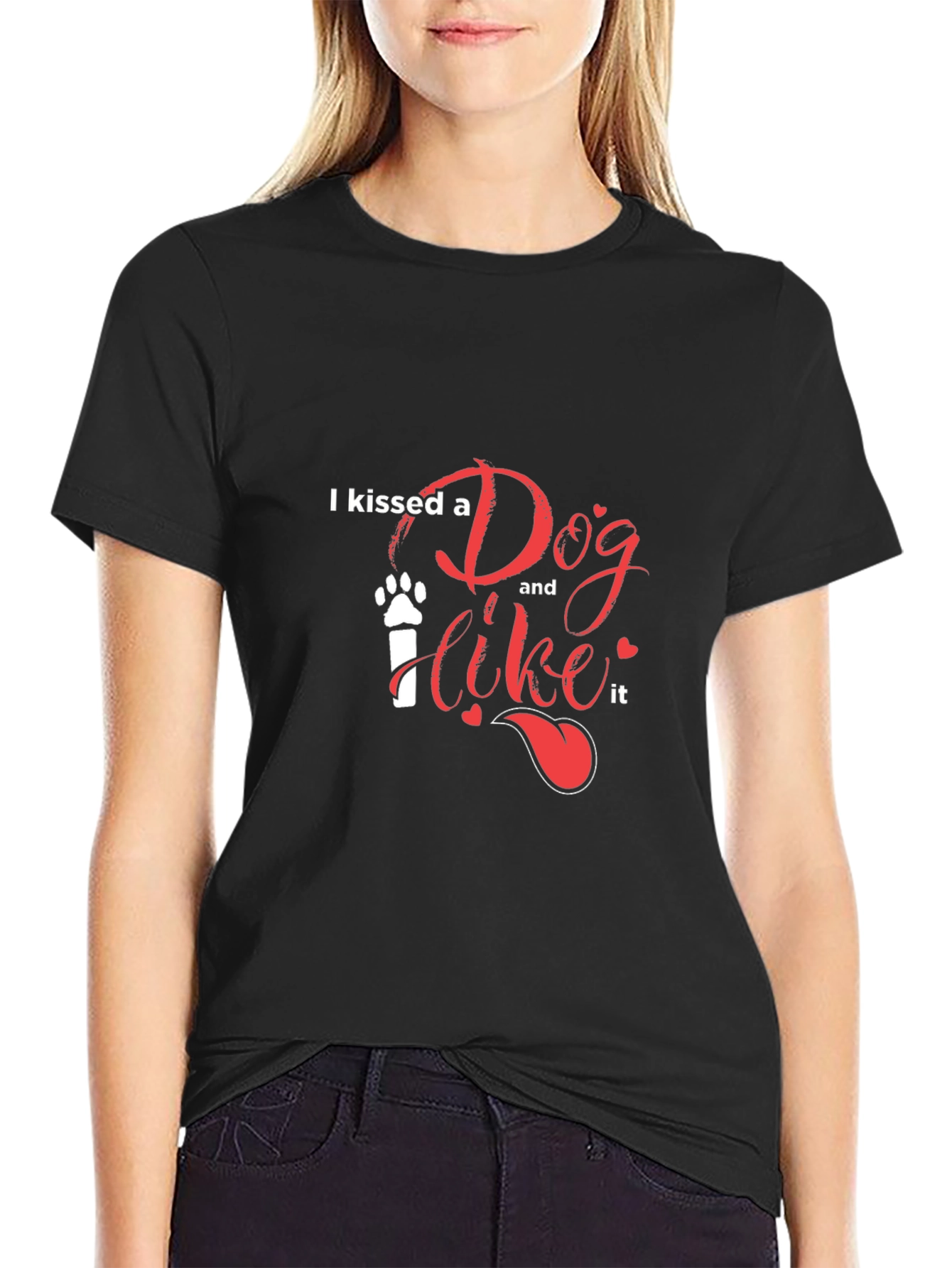 Black I Kissed A Dog T-Shirt - Casual Black Tee view 2