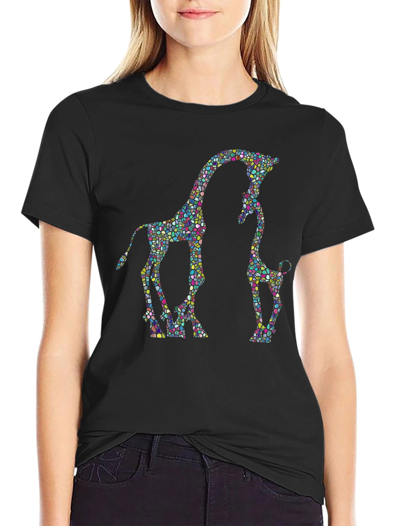 Black Giraffe Mosaic Graphic T-Shirt - Stylish Black Tee view 2