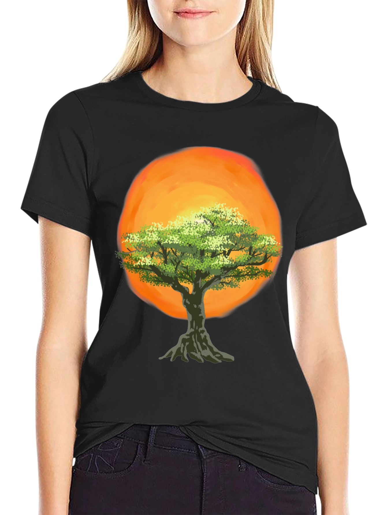 Black Tree of Life Graphic Tee - Sunset Design view 2