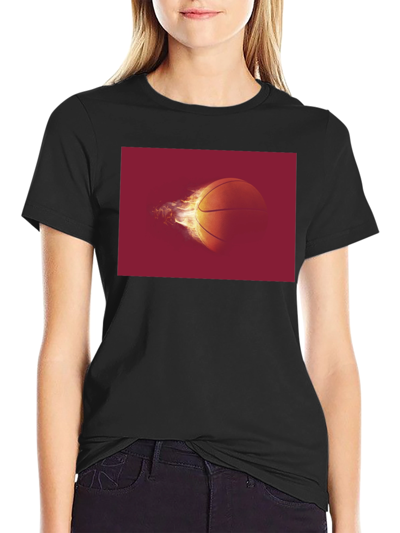 Black Flaming Basketball Graphic Tee - Black view 2