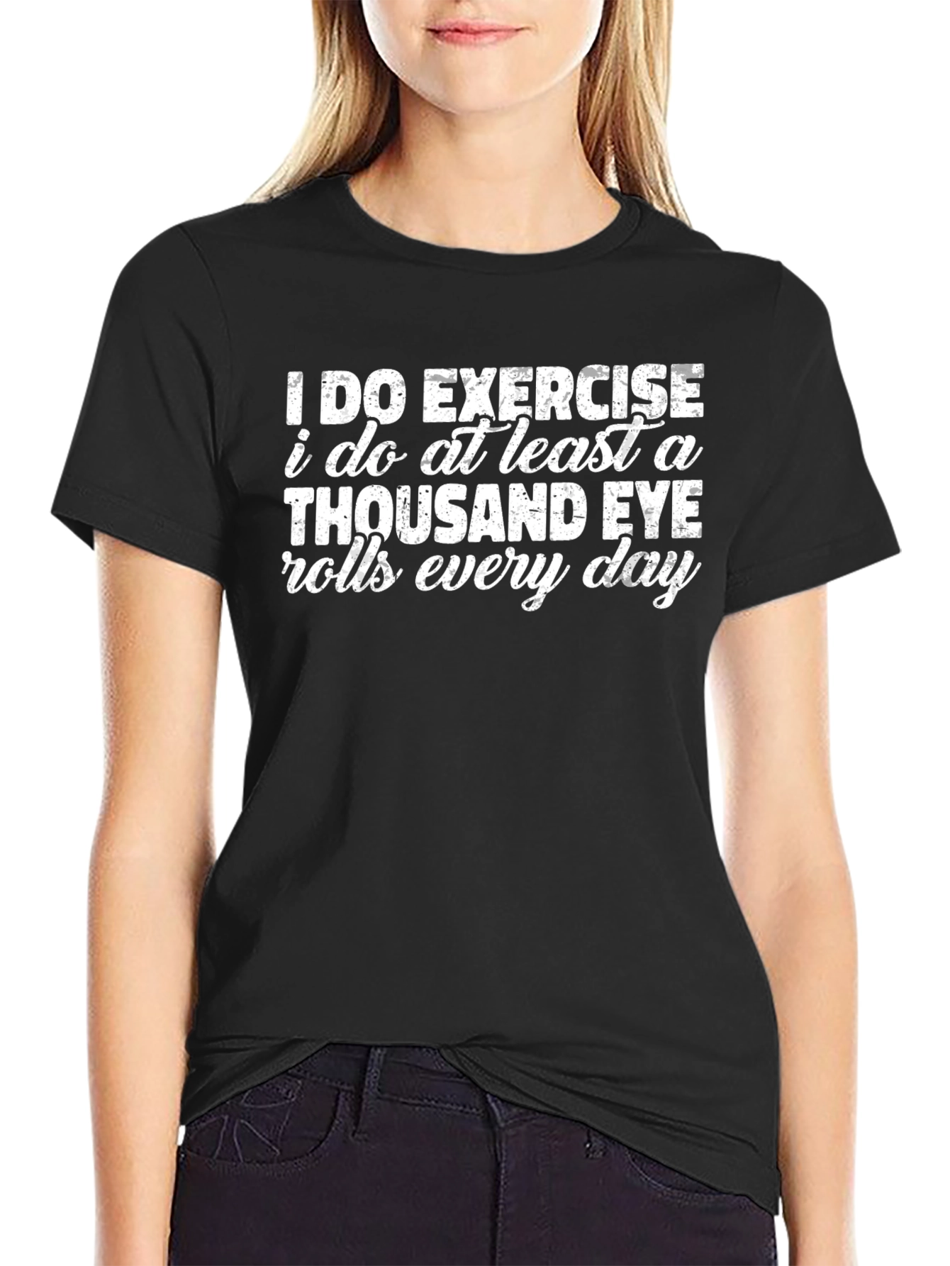 Black Funny Eye Roll Exercise Graphic T-Shirt view 2