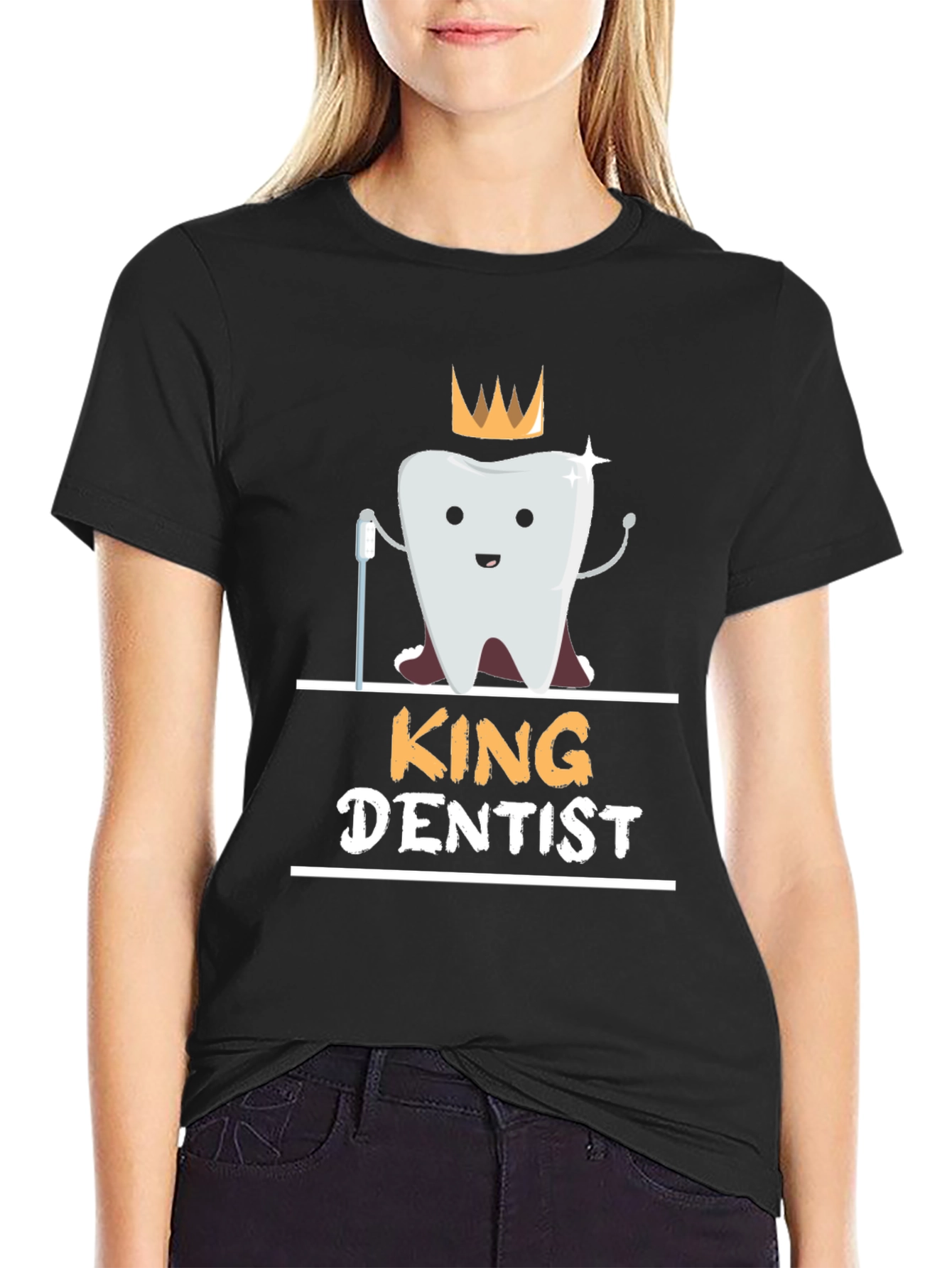 Black King Dentist T-Shirt - Funny Dental Hygienist Tee view 2