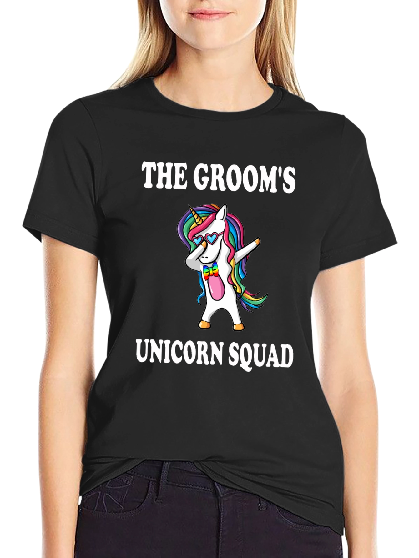 Black Groom's Unicorn Squad Black T-Shirt view 2