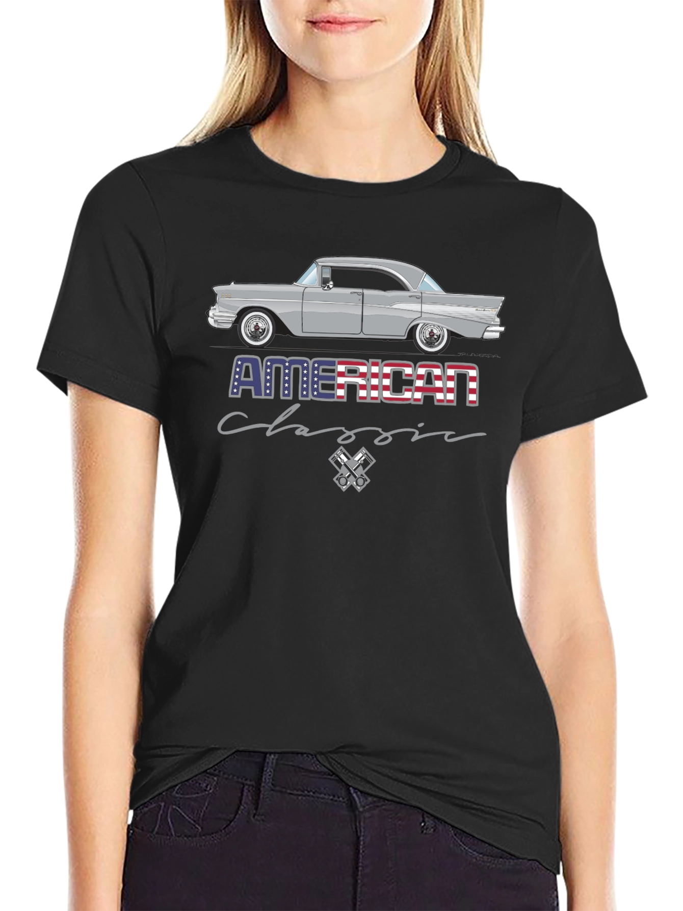 Black American Classic Car T-Shirt view 2