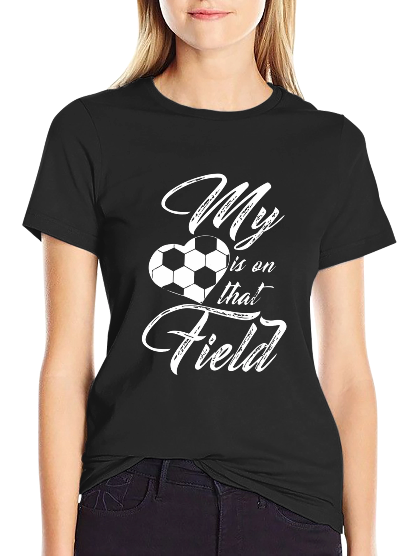 Black Soccer Mom T-Shirt - My Heart Is On That Field view 2