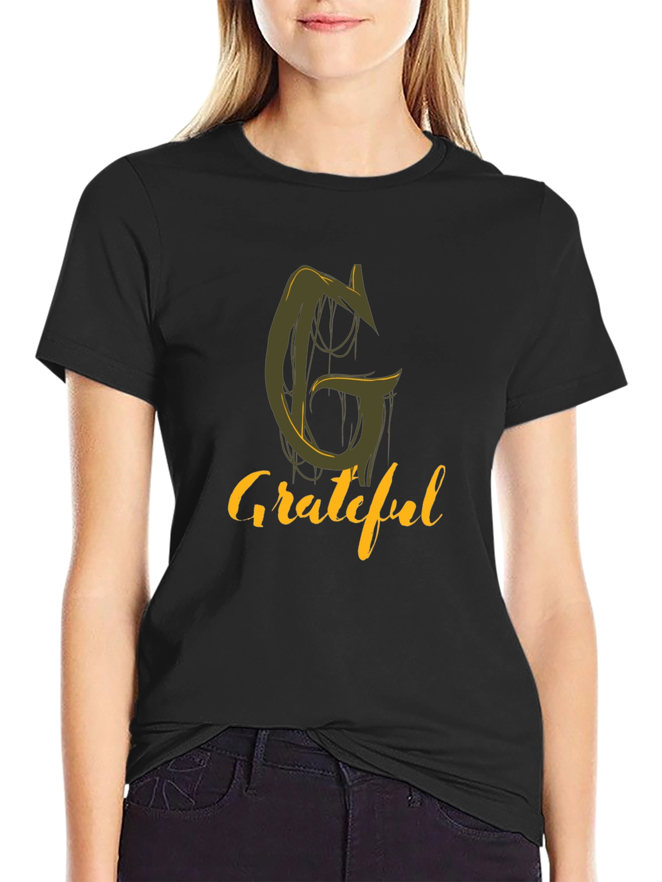 Black Grateful Graphic Tee - Stylish Black T-Shirt view 2