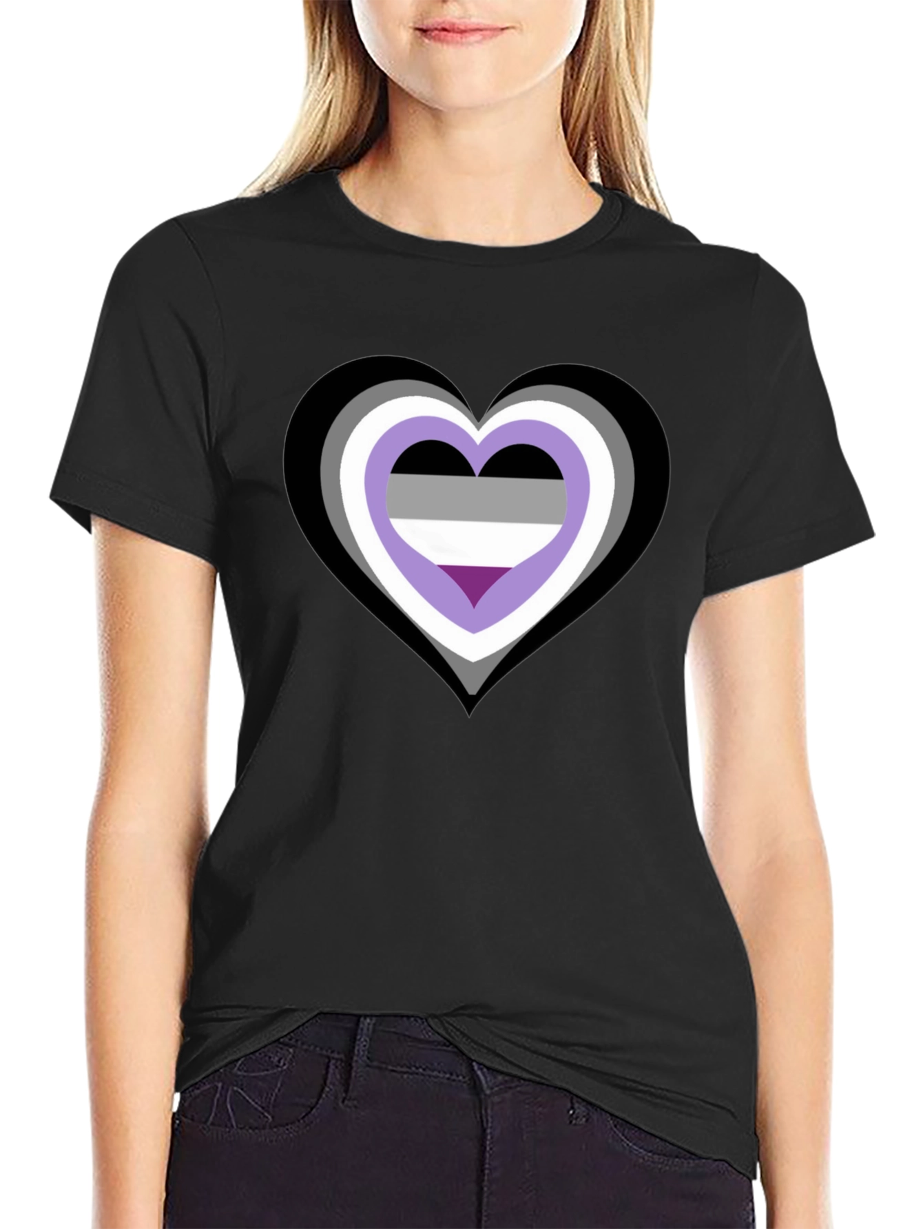 Black Asexual Pride Heart Graphic Tee - Black Cotton Blend view 2