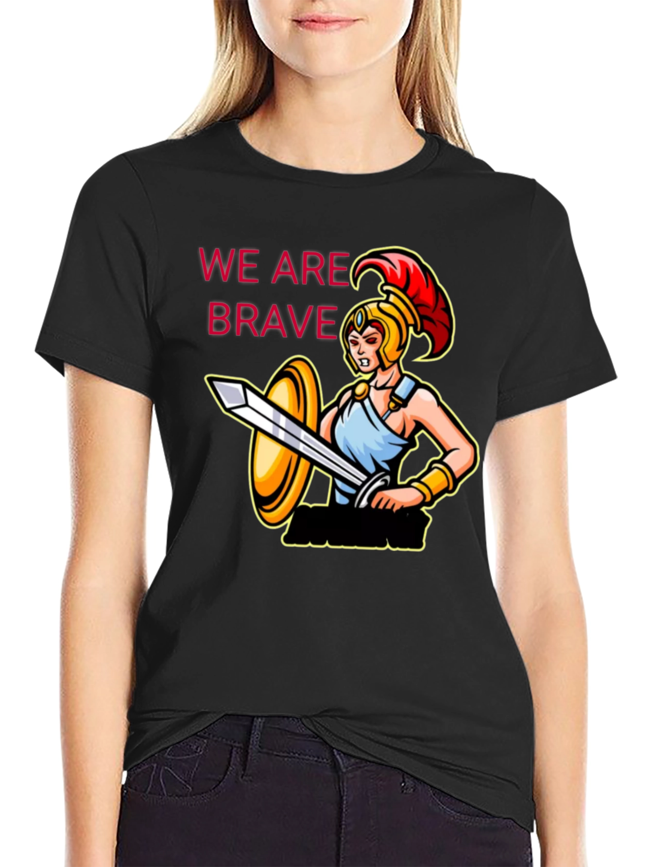 Black Brave Warrior Graphic Tee - Black Cotton T-Shirt view 2