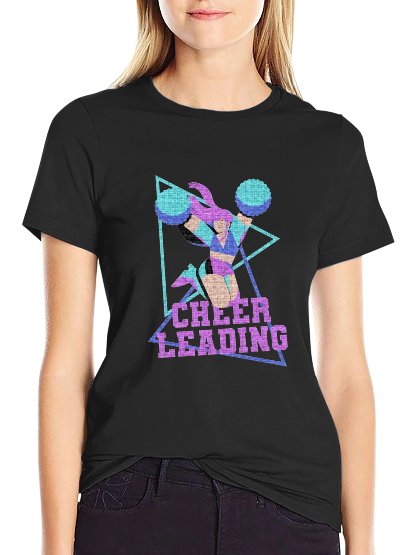 Black Cheerleading Graphic Print Black T-Shirt view 2