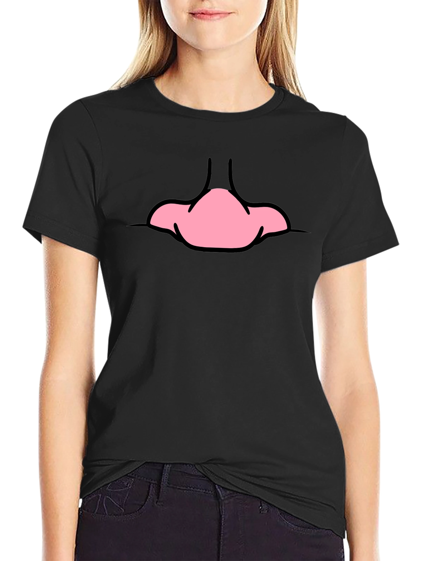 Black Funny Cartoon Nose Black T-Shirt view 2