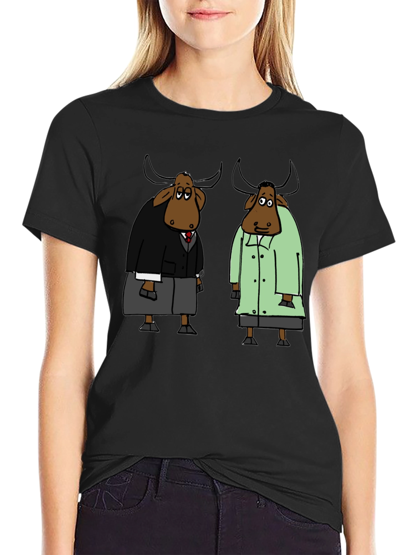 Black Cartoon Buffalo Black T-Shirt view 2