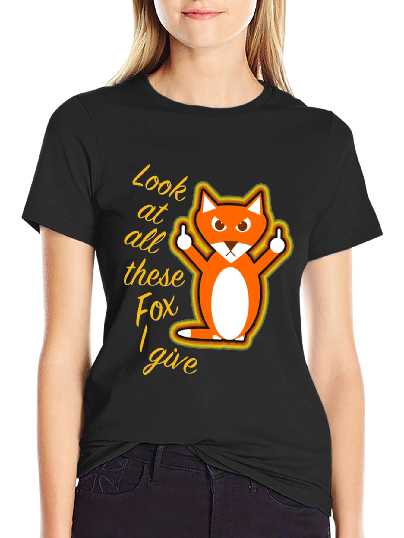 Black Funny Fox Graphic T-Shirt - Look at All These Fox I Give view 2