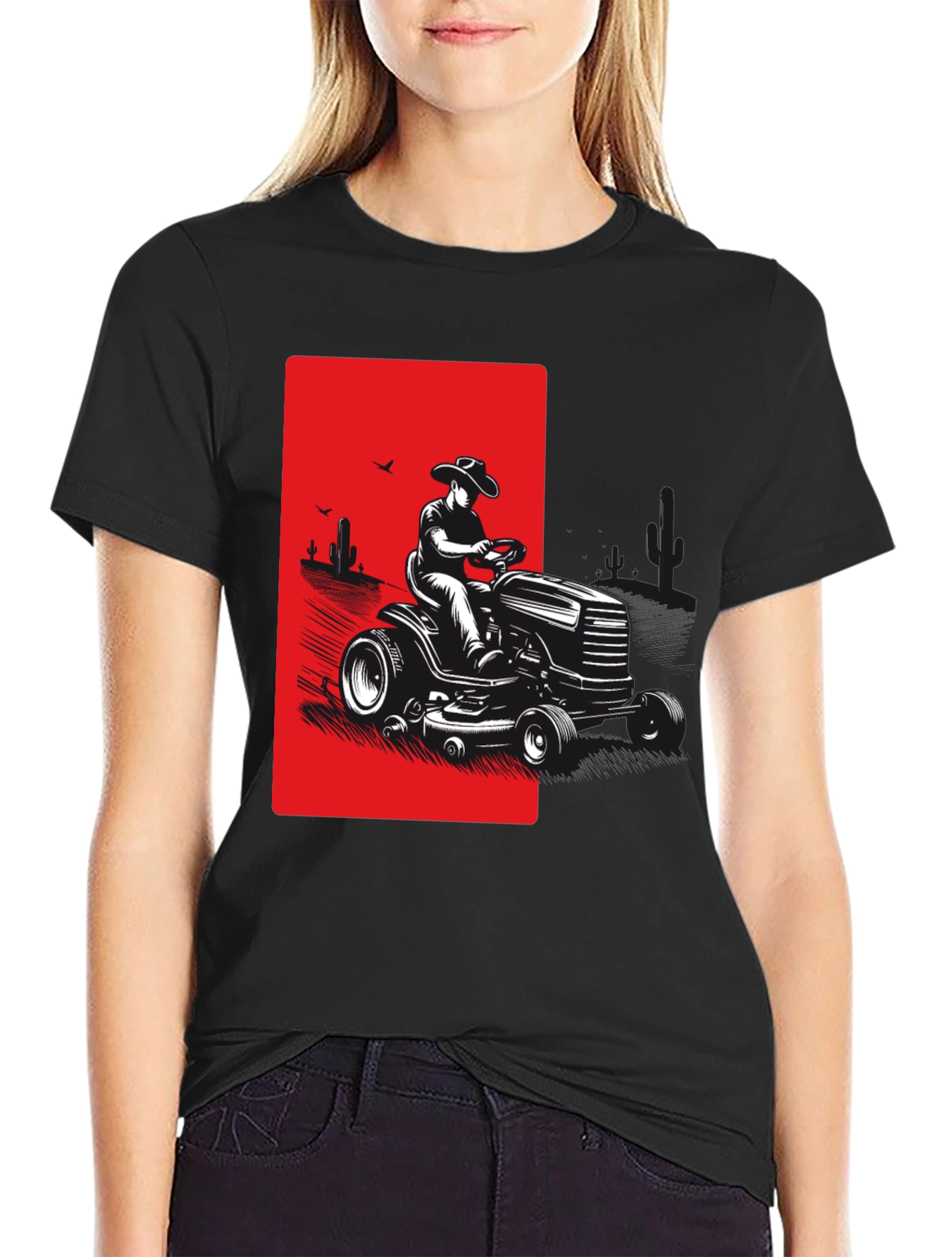 Black Cowboy Lawn Mower Graphic Tee - Black view 2