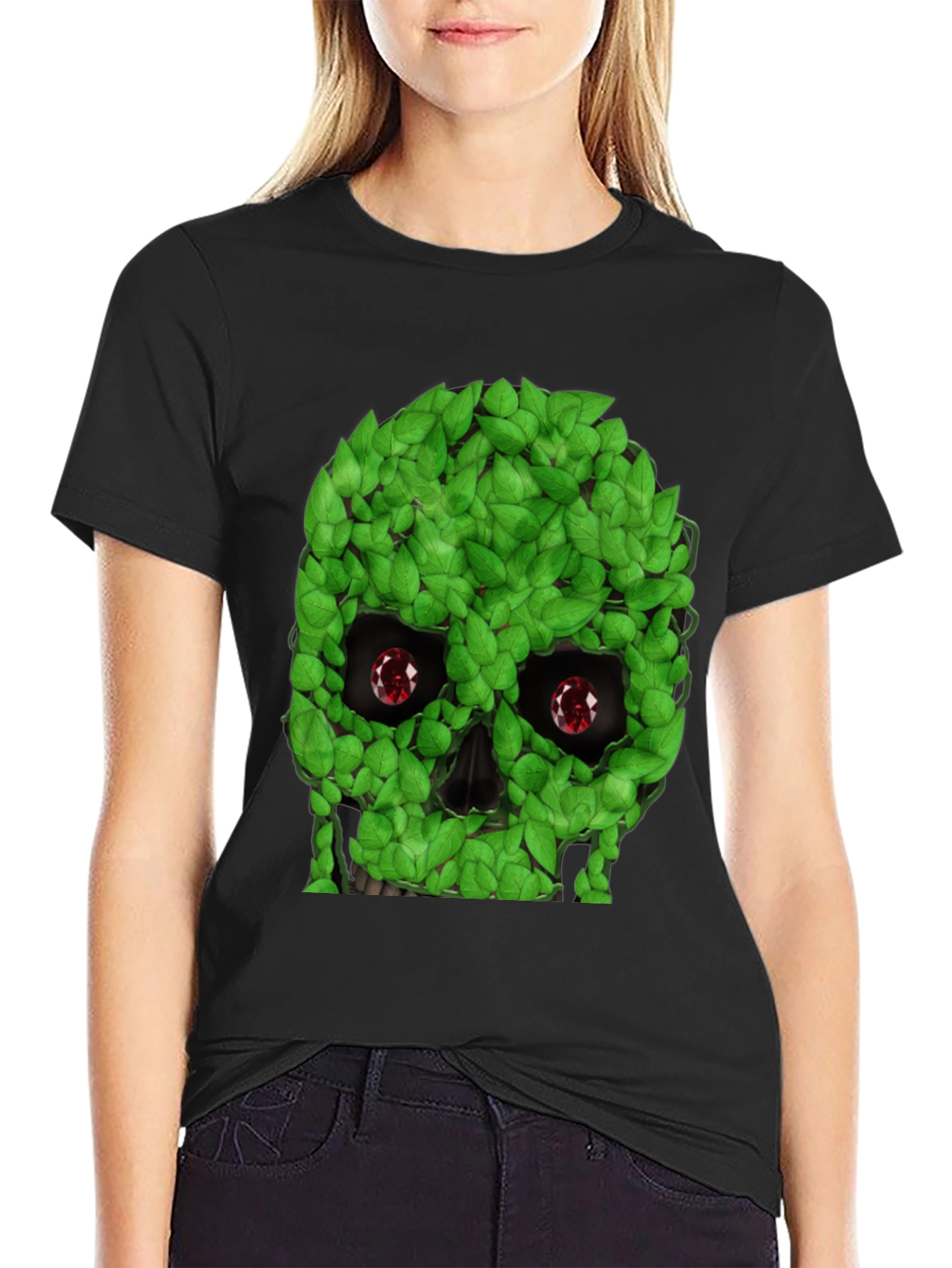 Black Leaf Skull Graphic T-Shirt - Unique Design view 2