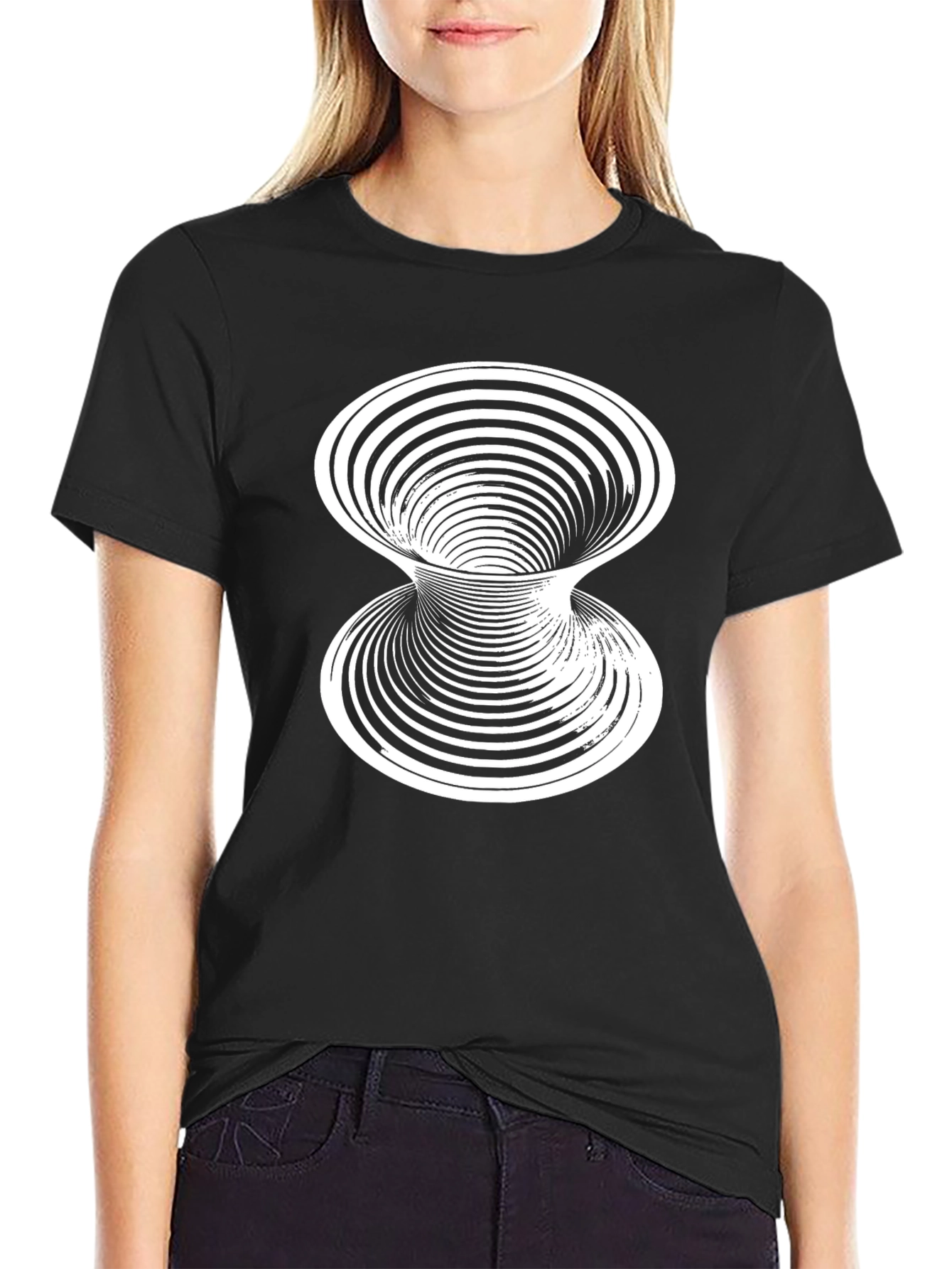 Black Optical Illusion Graphic Tee - Black Cotton T-Shirt view 2