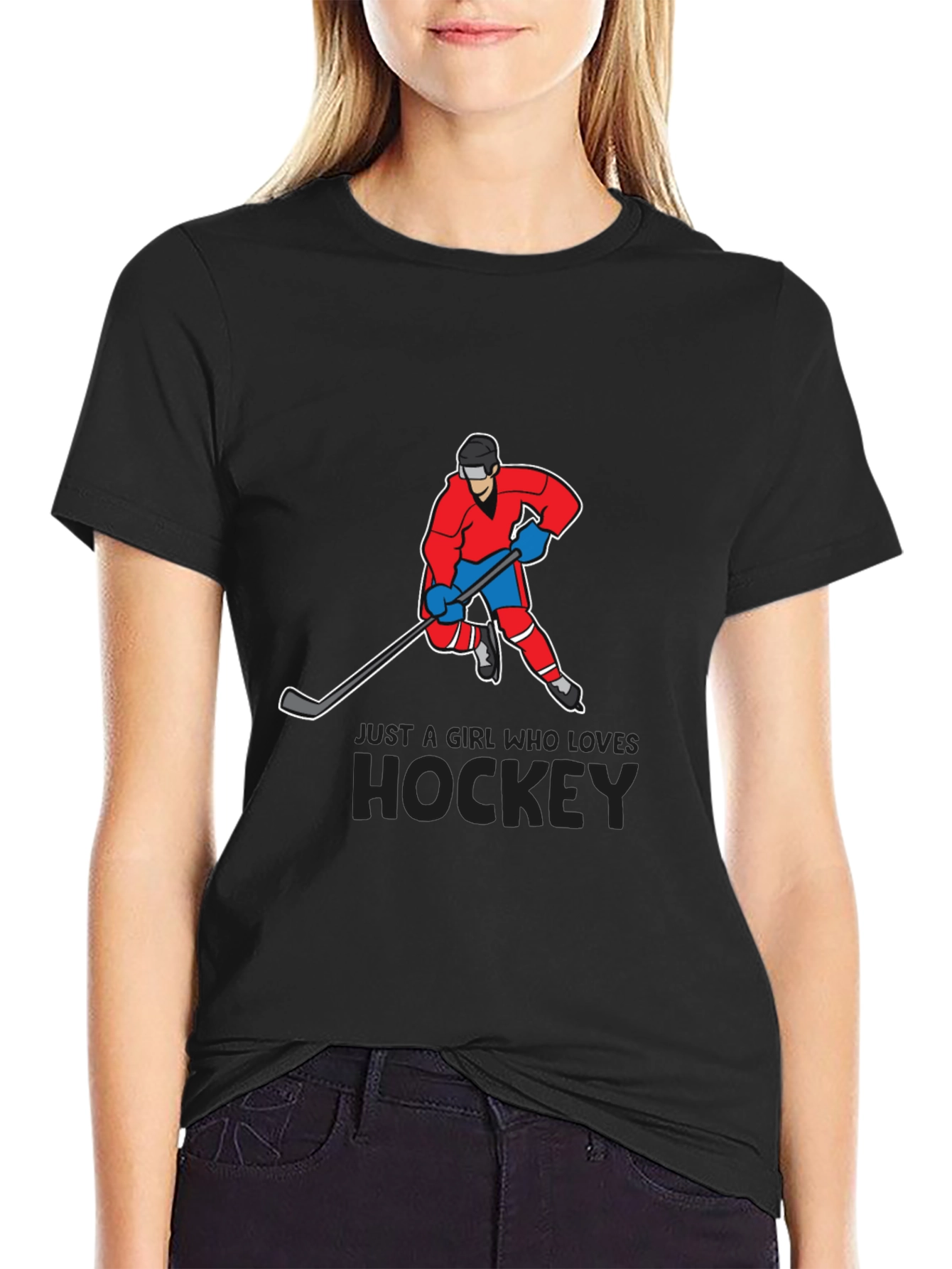 Black Hockey Lover T-Shirt - Just a Girl Who Loves Hockey Tee view 2