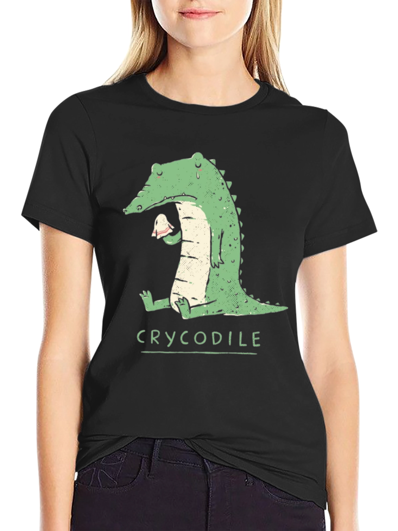 Black Crycodile T-Shirt - Funny Crocodile Graphic Tee view 2