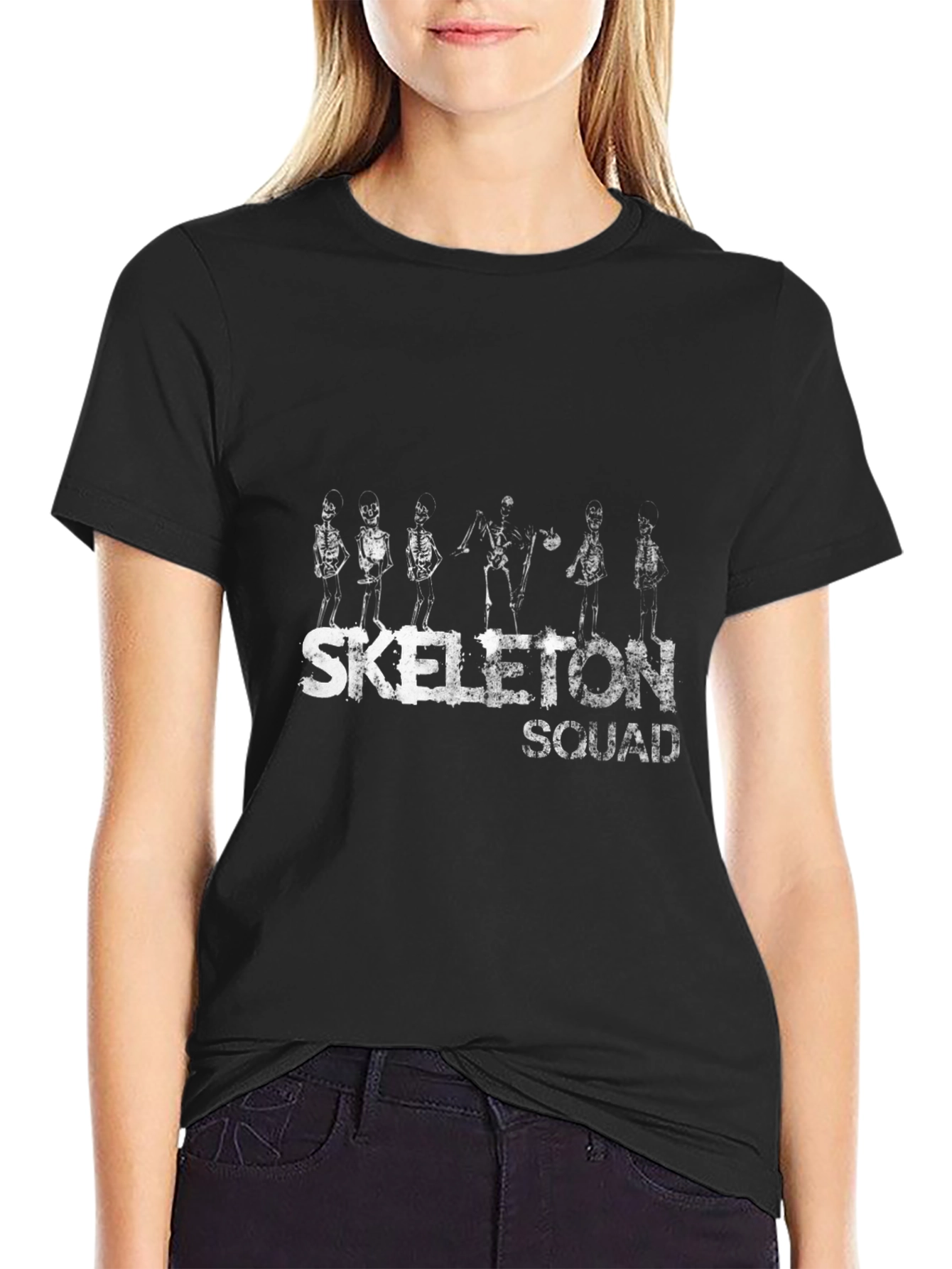 Black Skeleton Squad Graphic Print Black T-Shirt view 2