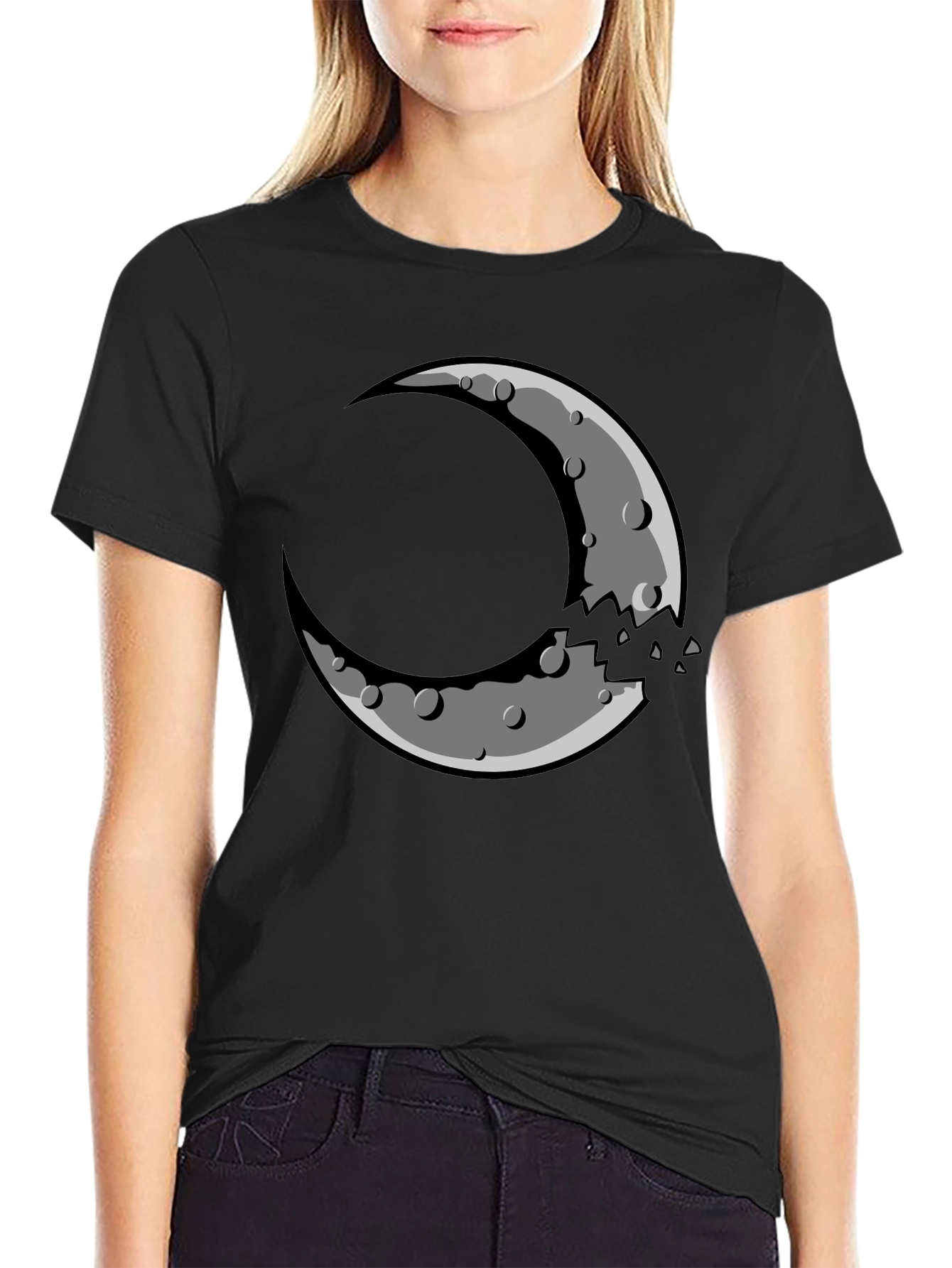 Black Crescent Moon Graphic Tee - Black Cotton Blend Shirt view 2