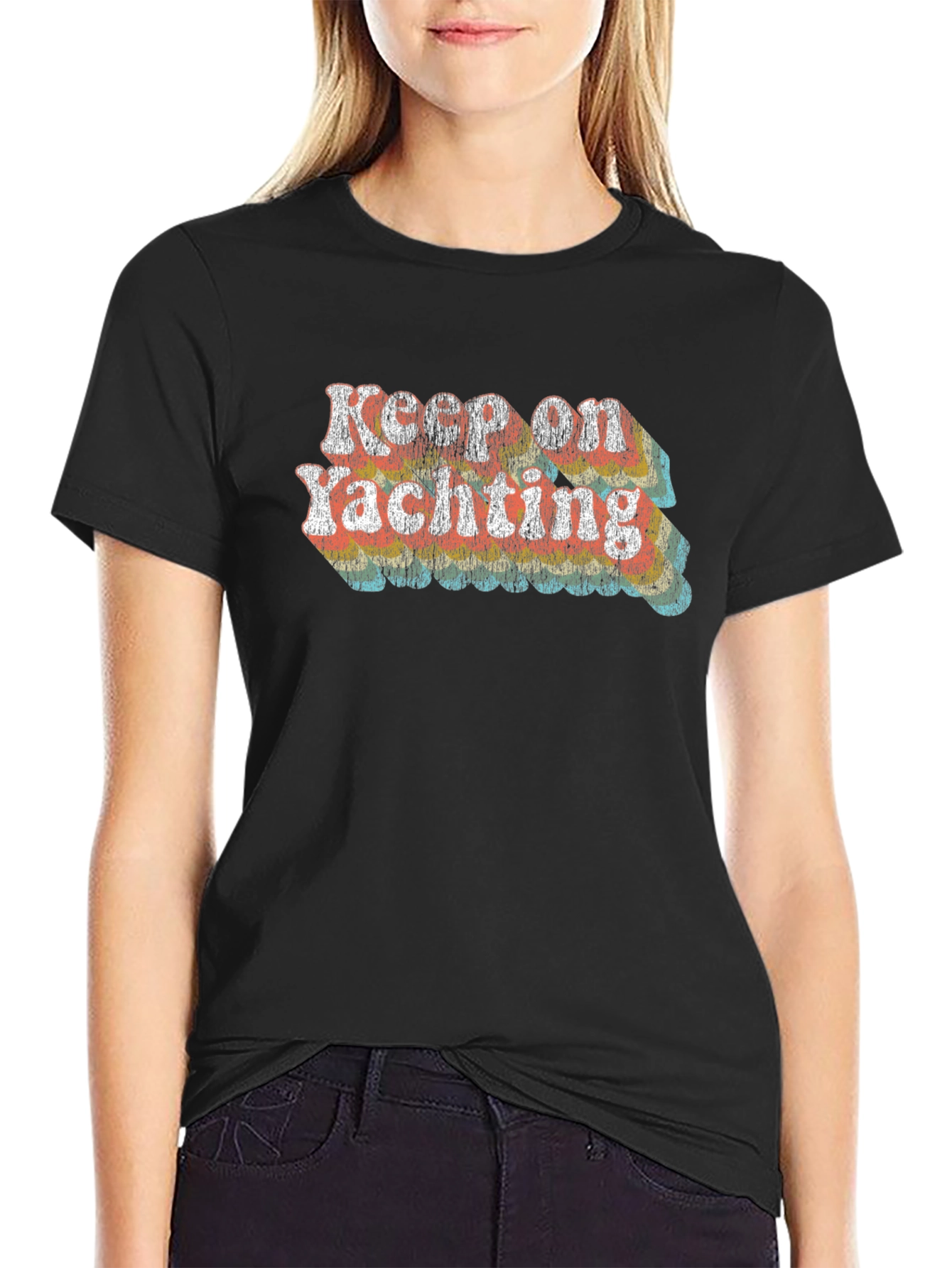 Black Keep on Yachting Retro Graphic Tee - Black view 2