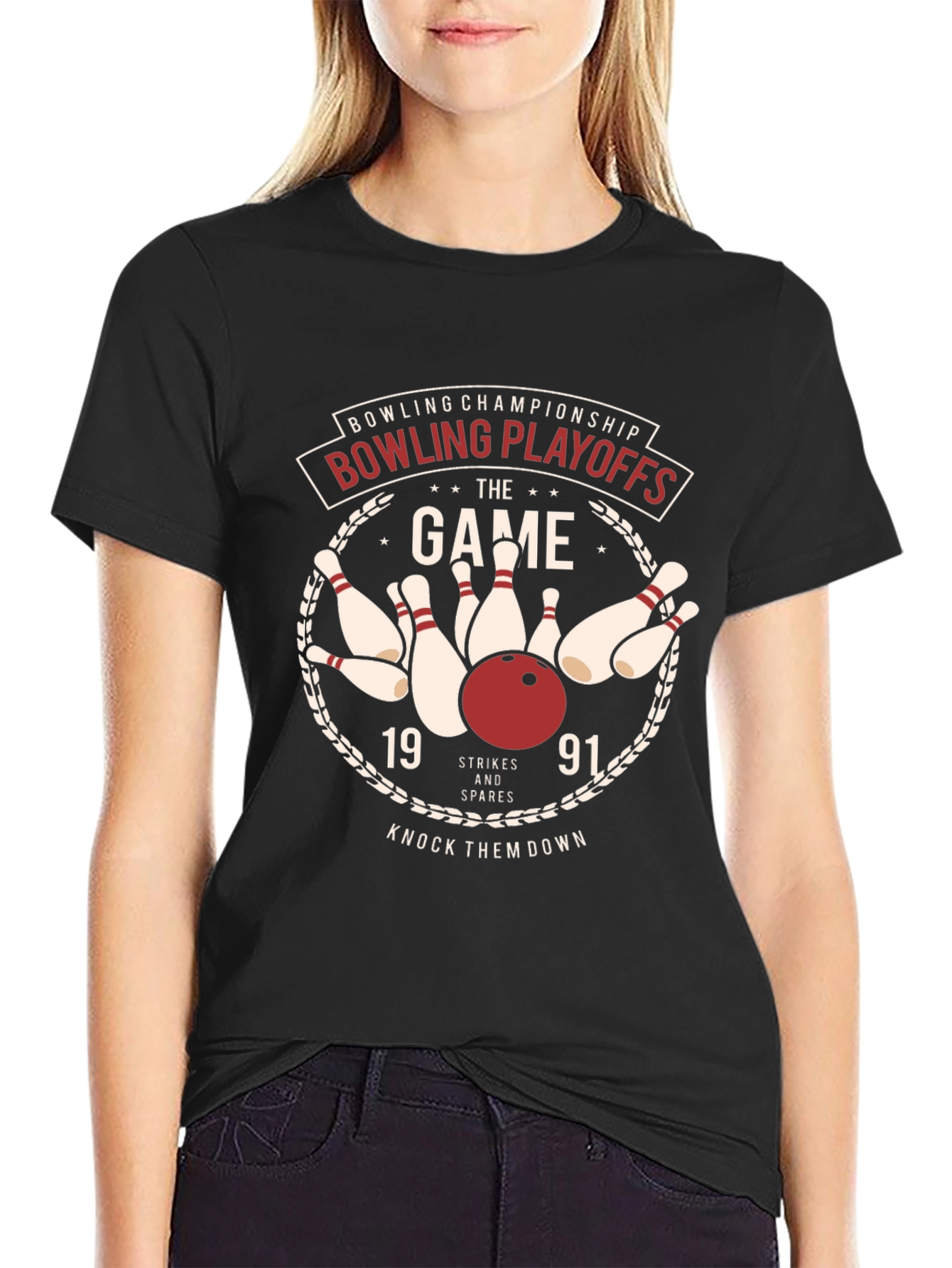 Black Bowling Playoffs Graphic T-Shirt view 2