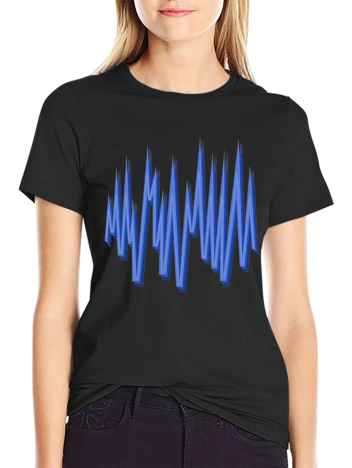 Black Abstract Blue Graphic Print Black Tee view 2
