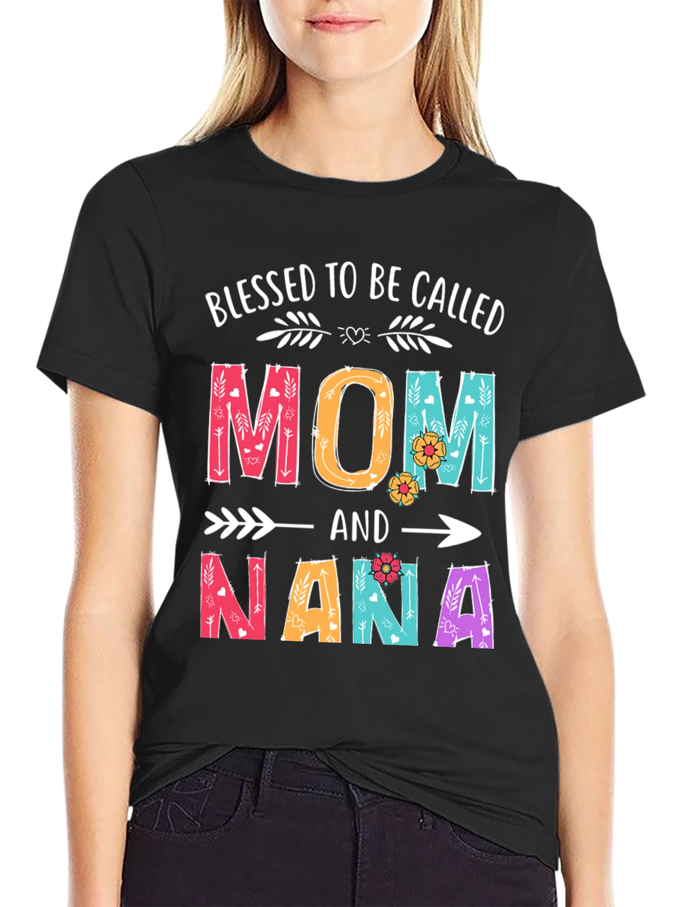 Black Blessed Mom & Nana T-Shirt view 2