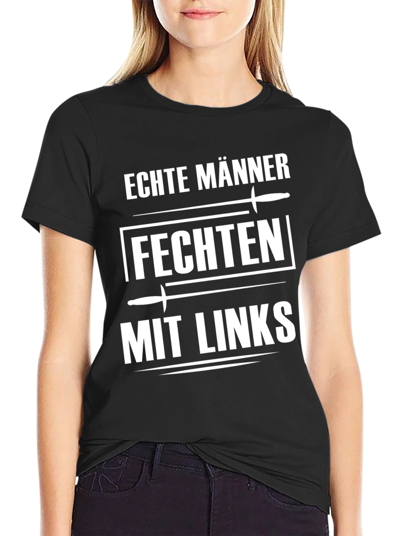 Black Echte Männer Fechten Mit Links T-Shirt view 2